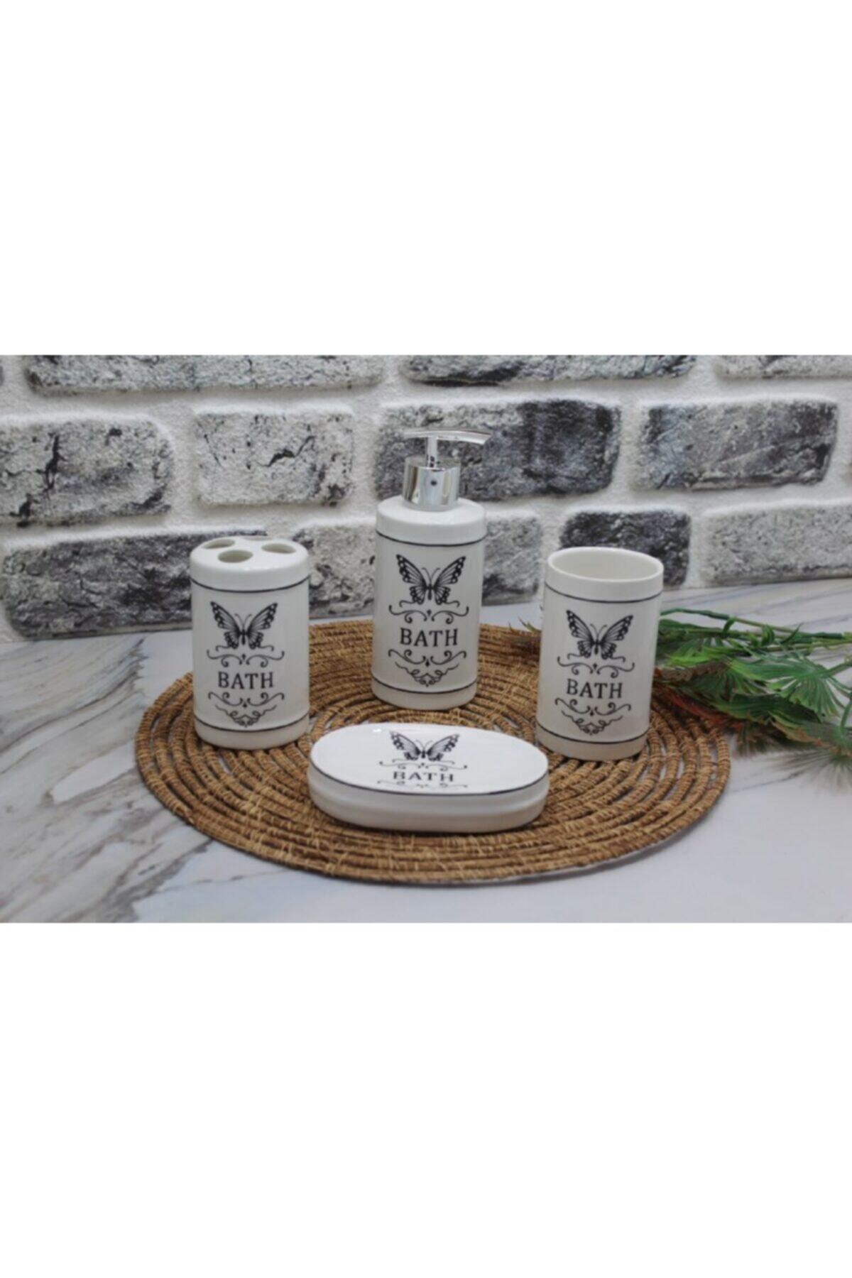 FAMİLYHOMEAVM Banyo Seti 4 Parça Porselen