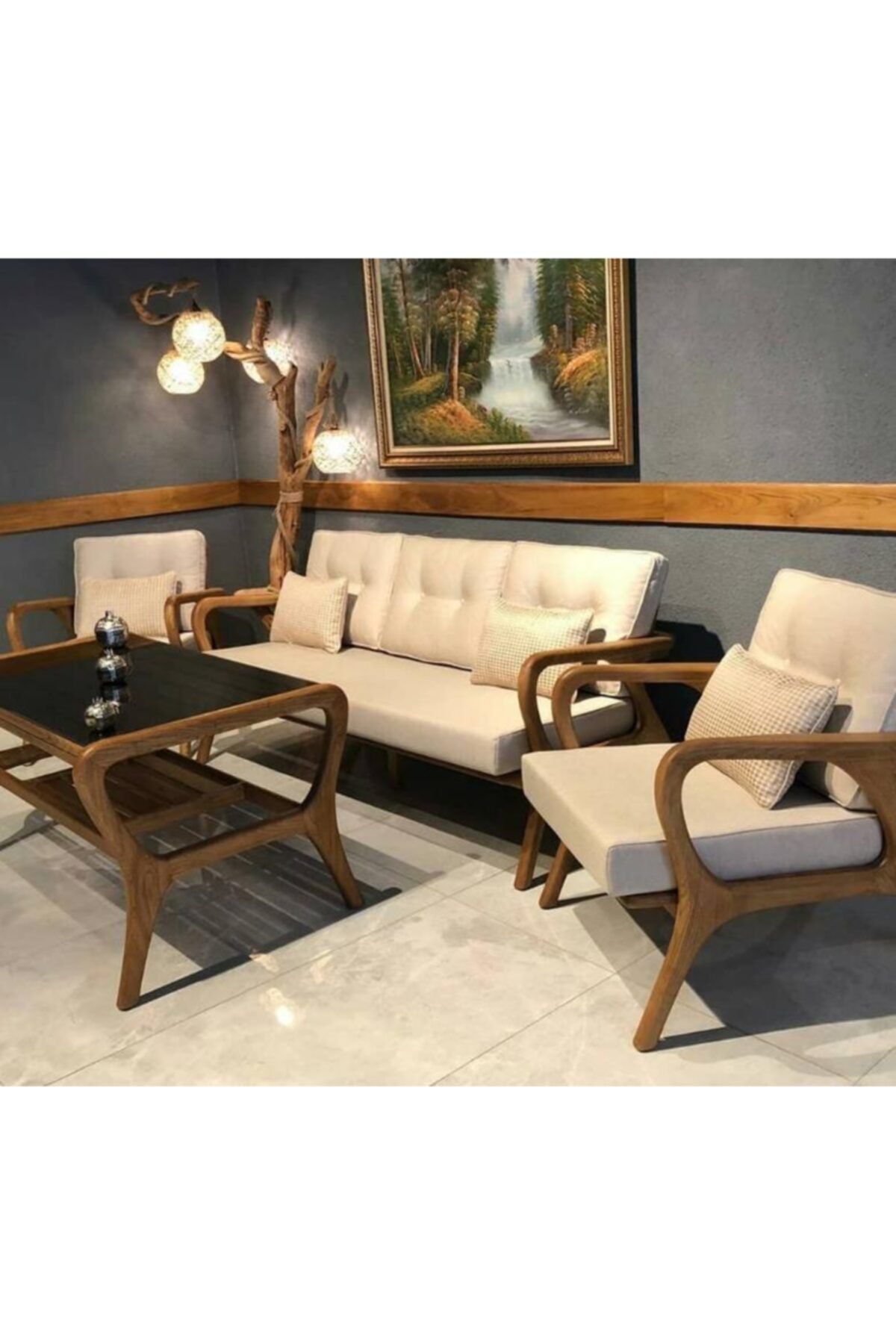 CLK Garden Rocco Ahşap Bahçe Ve Balkon Mobilya Takımı 3+1+1+os