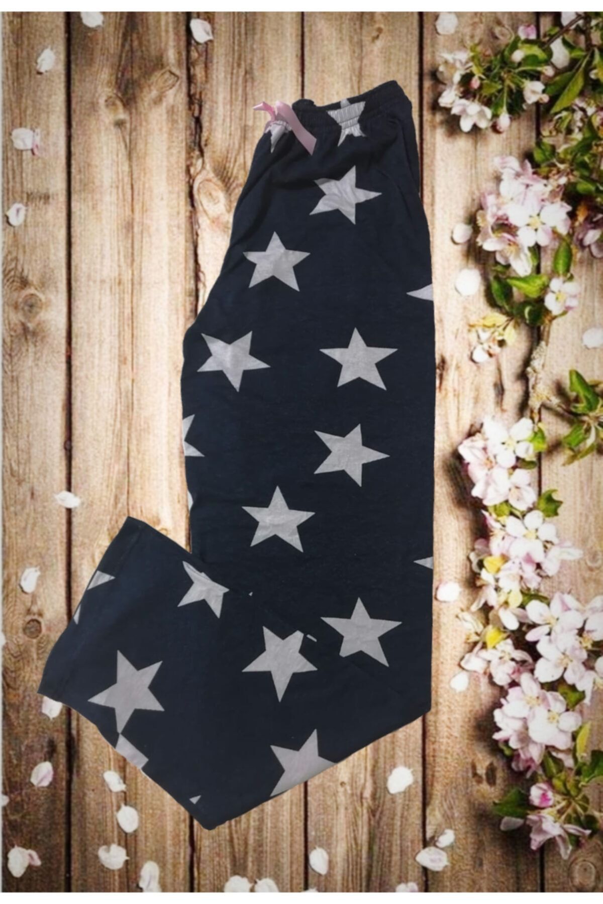 Usds Butik Yıldız Desenli Lacivert Bayan Penye Pijama Altı