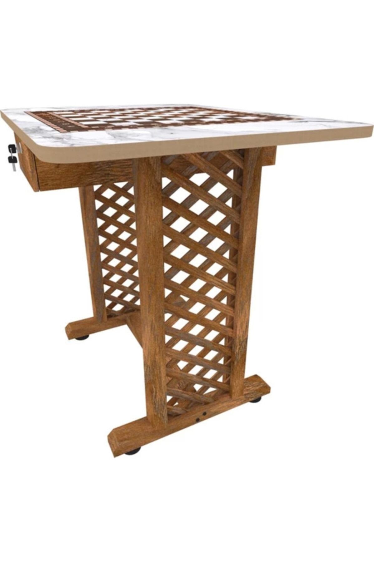 Panda Pan614 Komple Ahşap Satranç Masası 60 X 80 Cm Beyaz Mermer Desenli