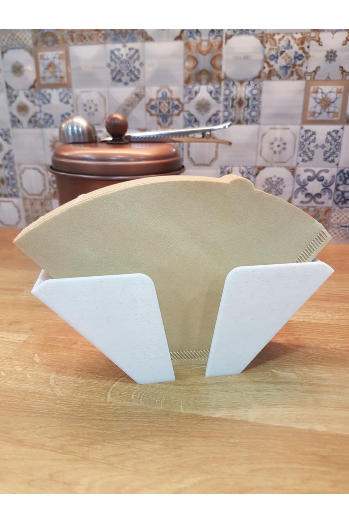 Maflen Kahve Filtre Kağıdı Tutucu Asılabilir Stand No 2 Tip1 Beyaz Granit Görünümlü