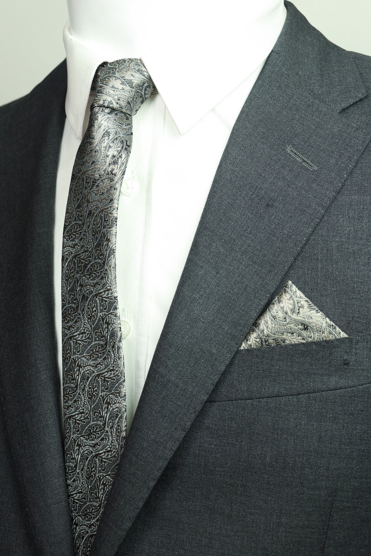 Kravatistan Gri 5.5 Cm Desenli Kravat Mendil Seti Krv-4k013280