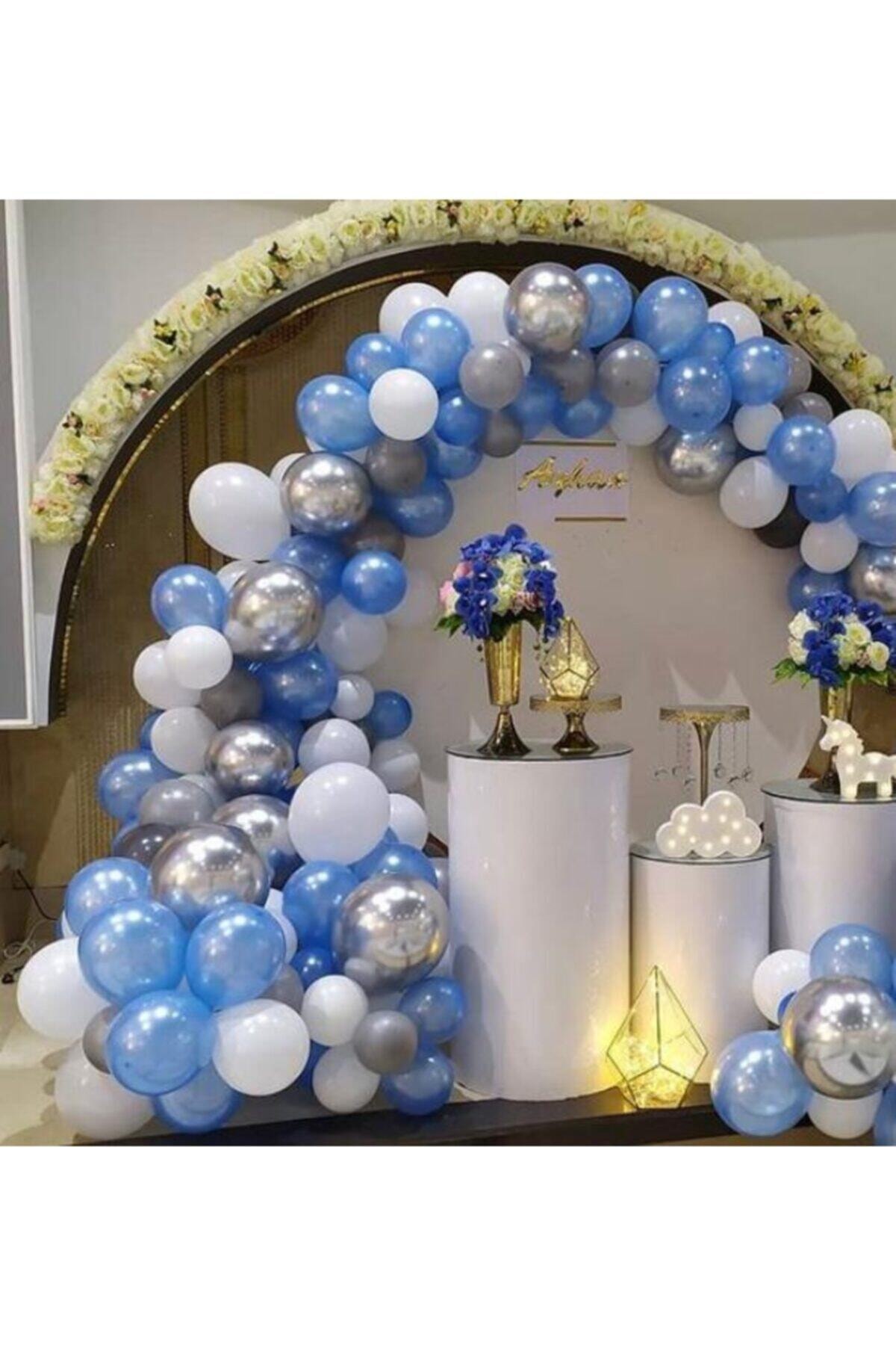MAVİ PARTY Gri Mavi Tonlarda Balon Zincir 80 Adet