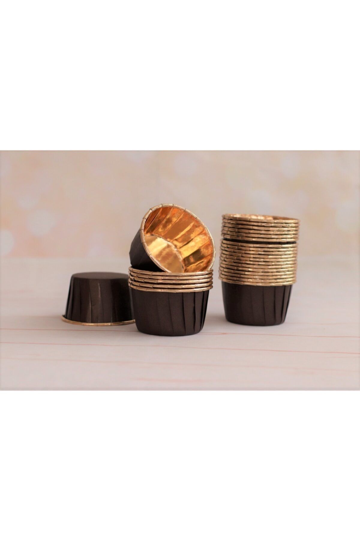 demontecraft Kek Kapsülü Kahverengi Metalik Muffin Cupcake Kalıbı kapsülü folyo Kalıp 20 Adet