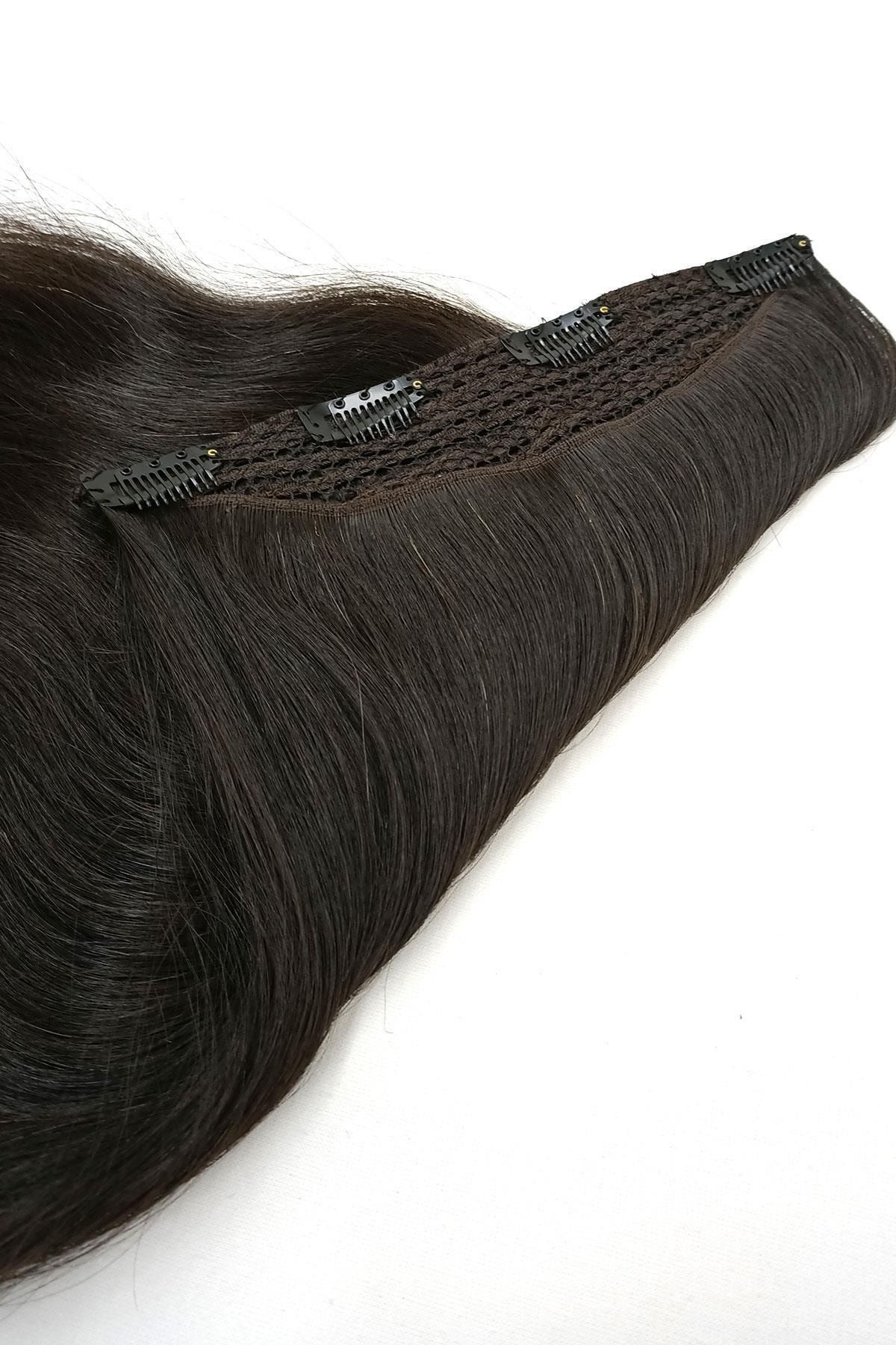 SaçvePeruk Doğal Koyu Kestane Yarım Ay Saç 125 gr 60 cm A+ Kalite Saçlar