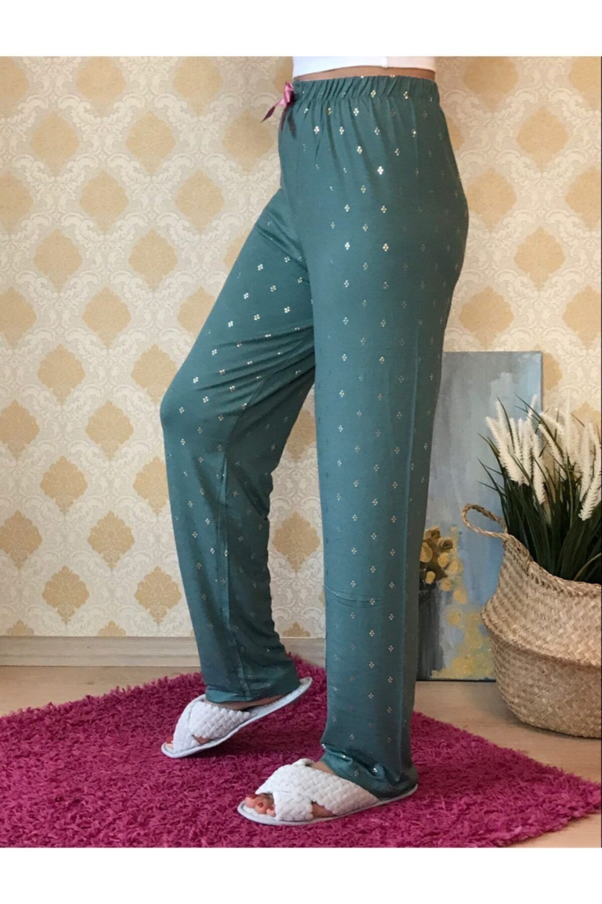 GUNESIHOME Kadın Jakarı Desenli Pijama Altı,mint Yeşili