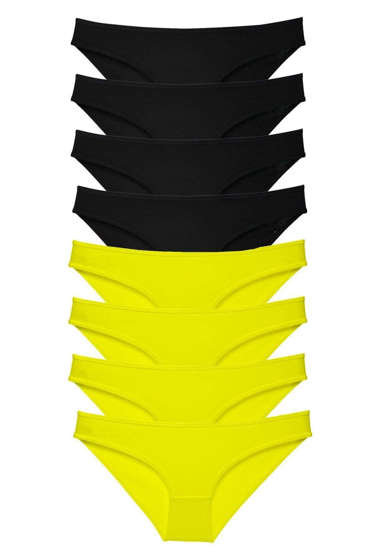 Royaleks 8 Adet Süper Eko Set Likralı Kadın Slip Külot Sarı Siyah