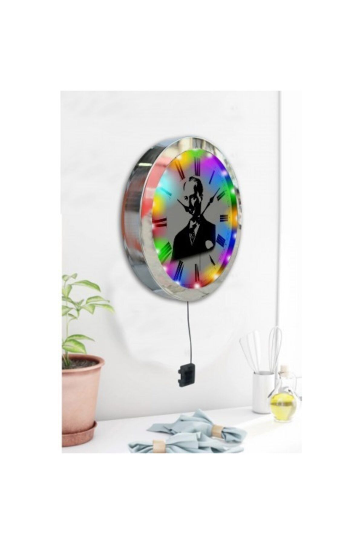 Bahat Led Işıklı Atatürk Salon Duvar Saati Gece Lambası Aplik 35 Cm