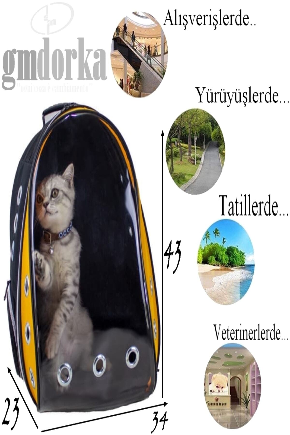 gmdorka Silver Astronot Kırılmaz Şeffaf Kedi Köpek Seyahat Taşıma Çantası Sarı A2021