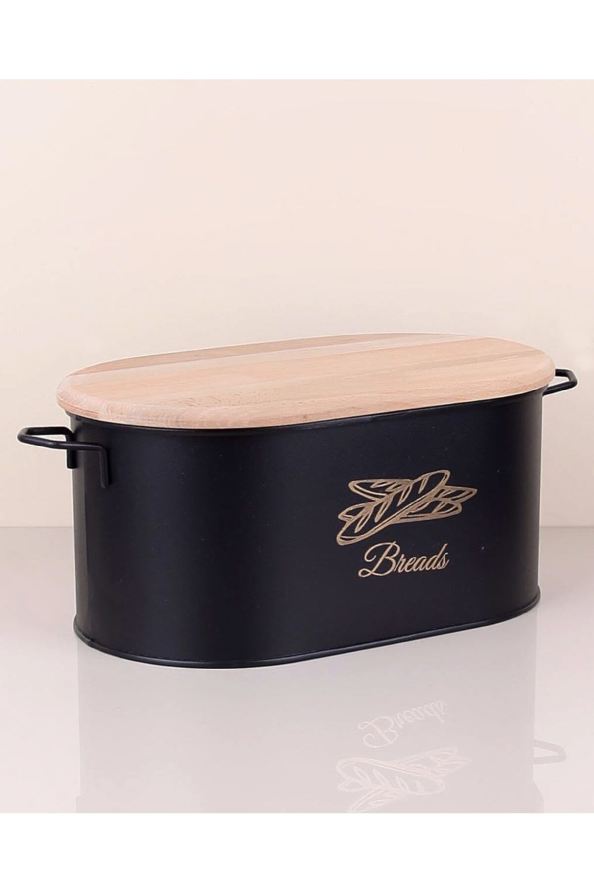 Ünalan Home Bambu Kapaklı Lüx Metal Ekmek Kovası Bambu Ekmeklik