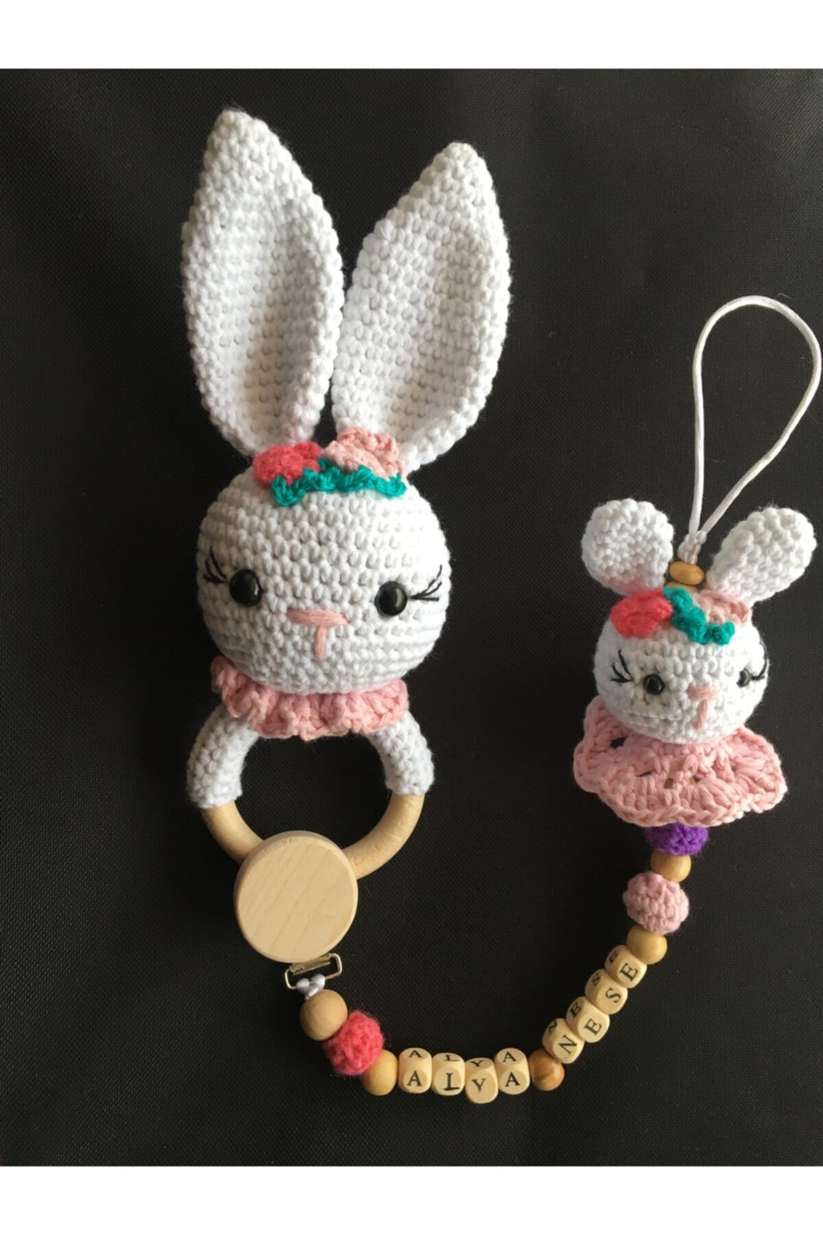 İKİMİZBİR TİCARET Amigurumi Emzik Zinciri Ve Çıngırak-organik Yenidoğan Set