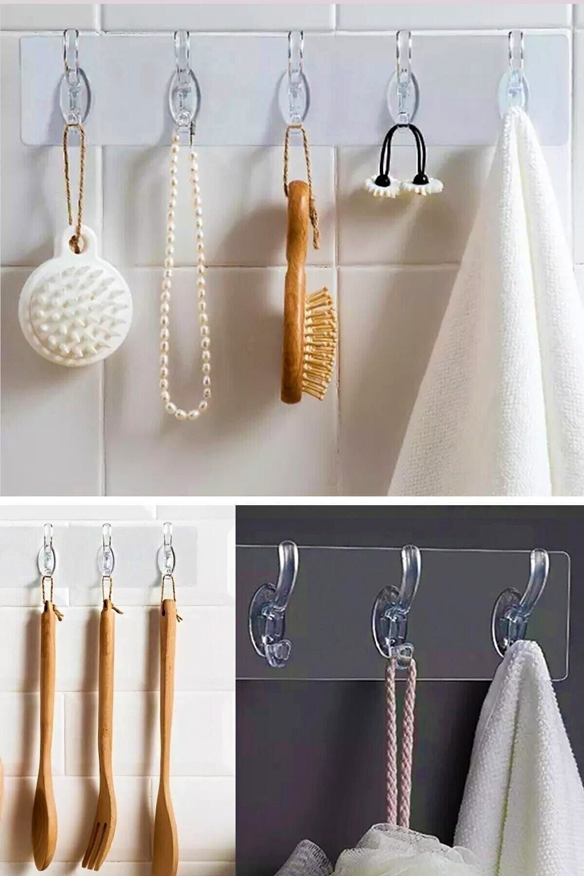 Dear Tuch 5'li Kendinden Yapışkanlı Güçlü Şeffaf Askılık - Kapı Arkası Mutfak Duvar Banyo