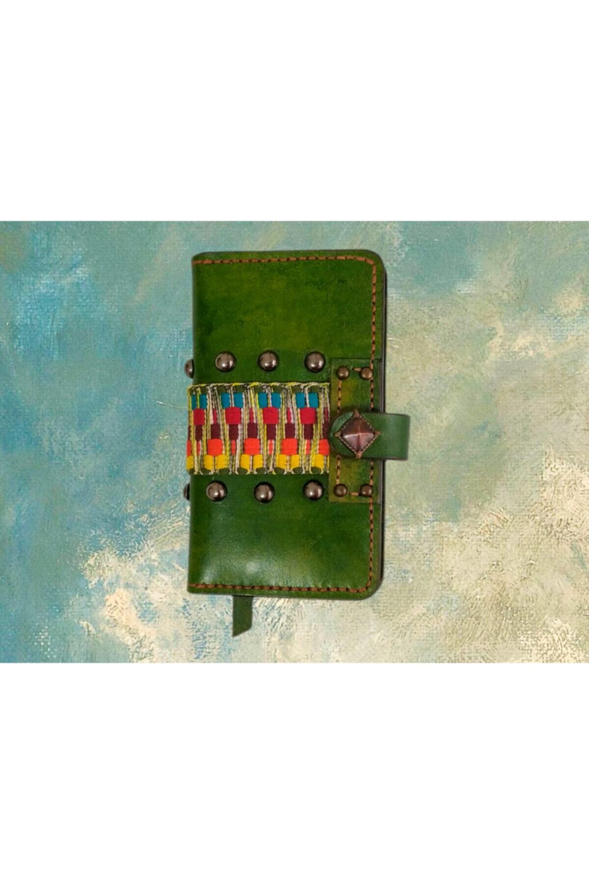 Pera Leather Craft El Boyaması Hakiki Deri Yeşil Kadın Cüzdan