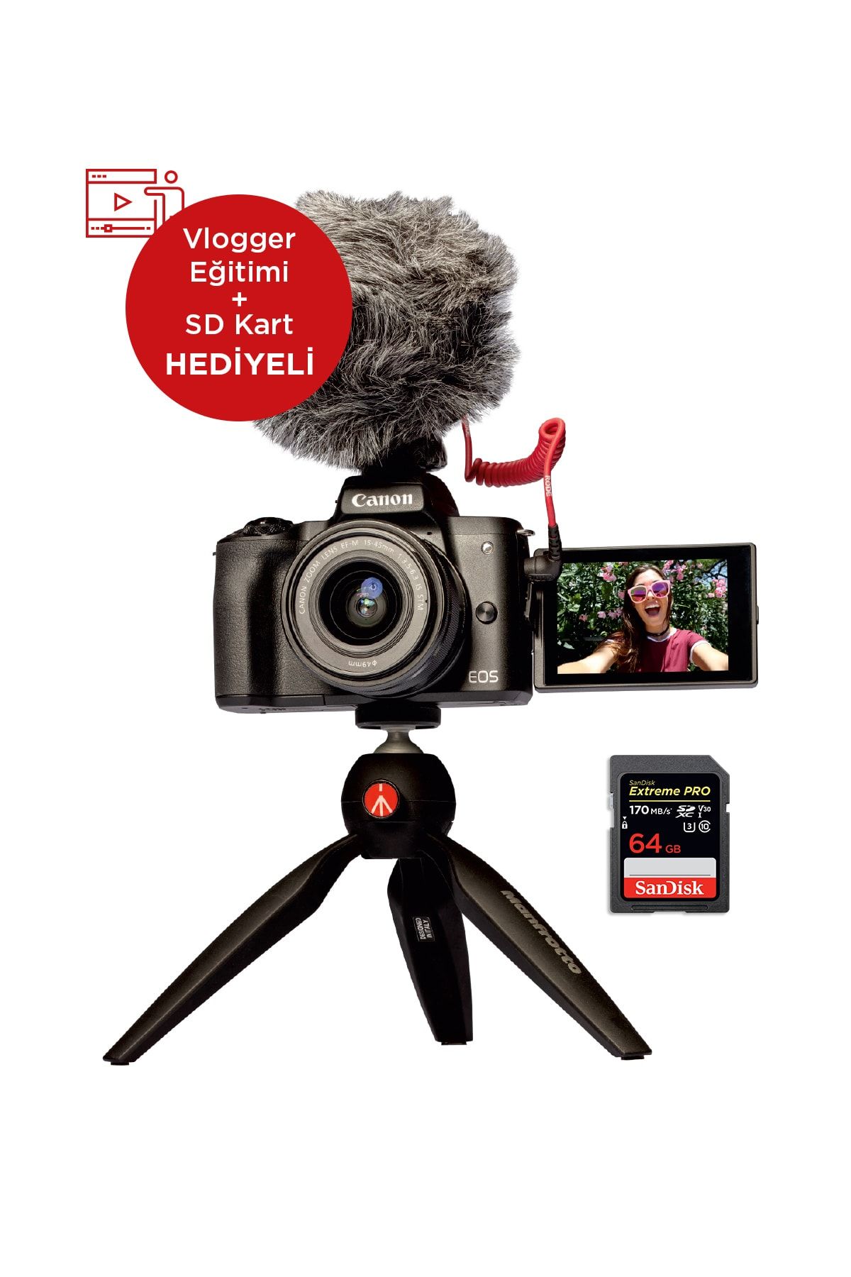 Canon EOS M50 Vlogger Kit Fotoğraf Makinesi (Hediye Seti ile) (Canon Eurasia Garantili)