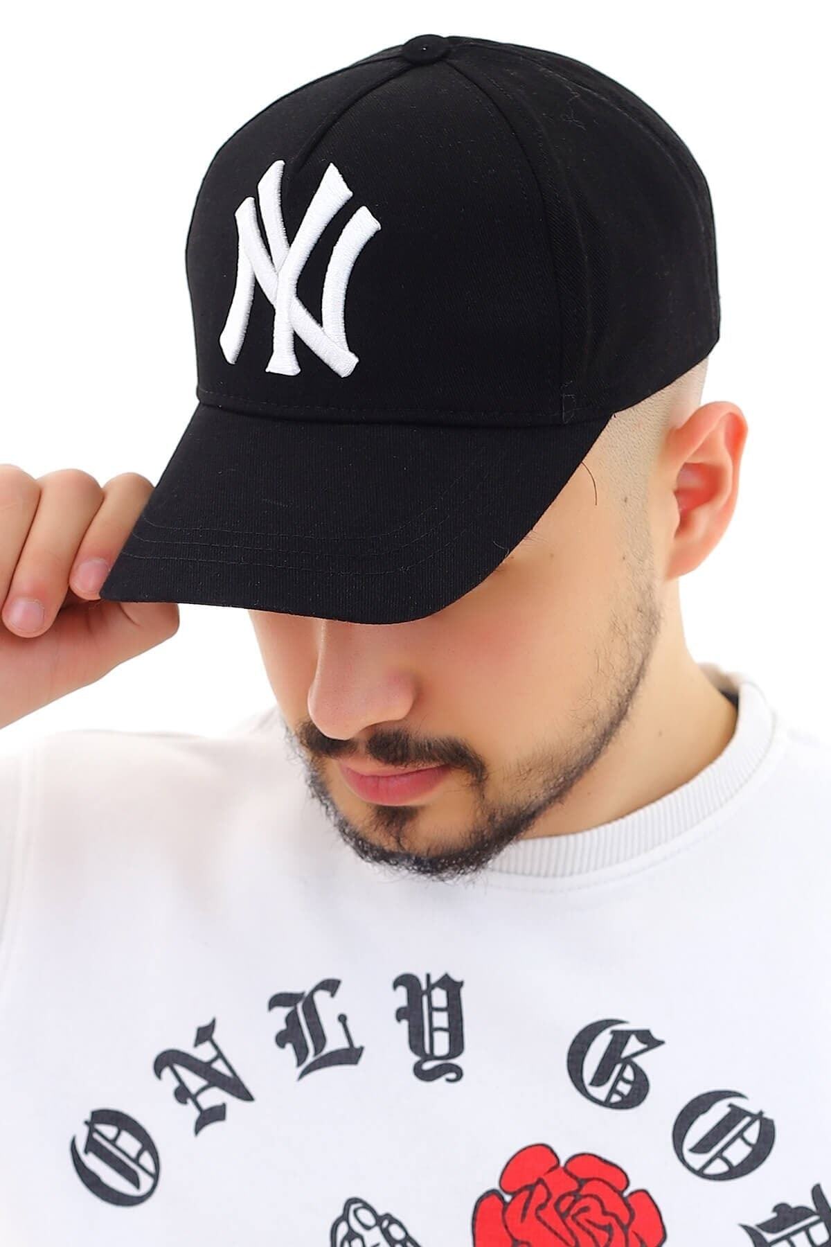 DEĞİŞİM AKSESUAR Unisex Siyah Ny New York Şapka Beyaz Nakışlı