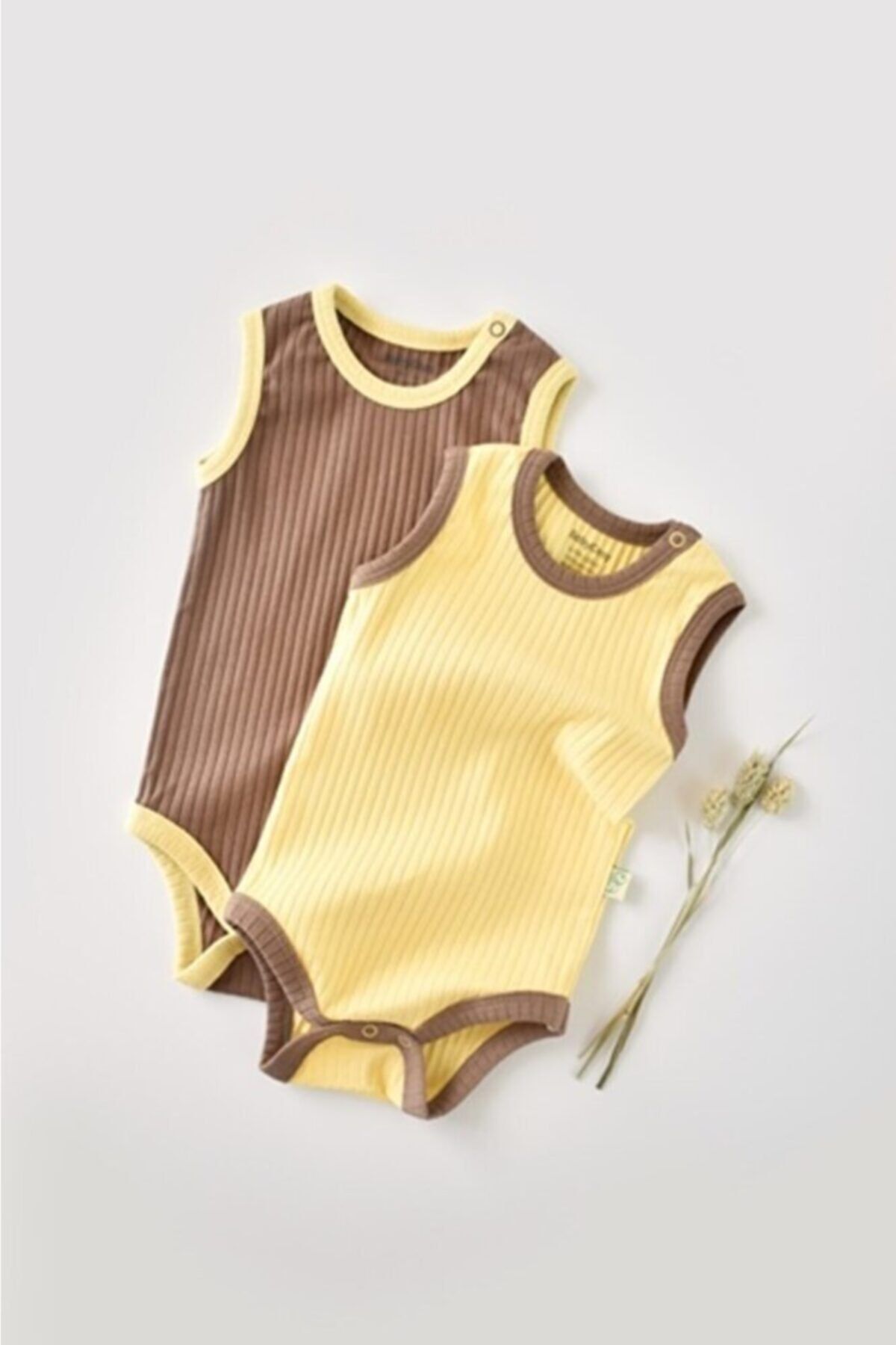 MiniMundoOrganic Babycosy %100 Organic Pamuk Ribana 2 Li Askılı Body