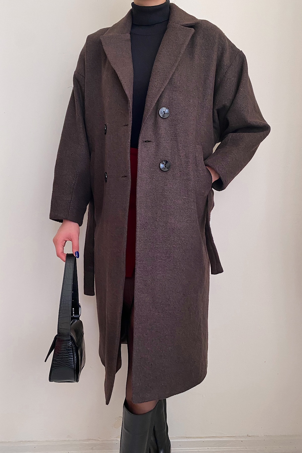 ANONCE STUDIO Kaşe Maxi Palazzo Oversize Kruvaze Kaban