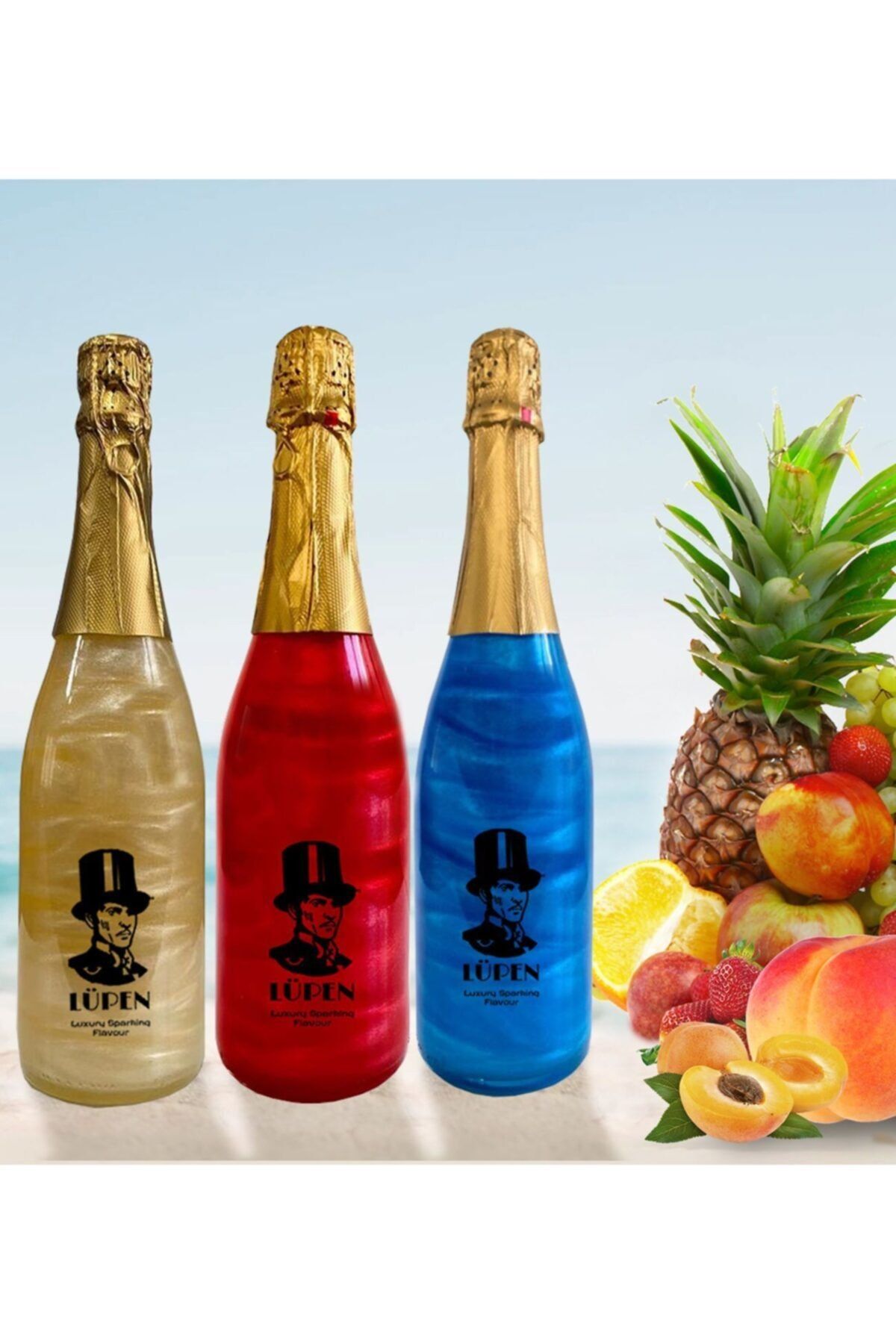 Lüpen Alkolsüz Simli Tropik Meyve Karpuz Çilek Şeftali Kayısı Aromalı 750 ml 3 Adet