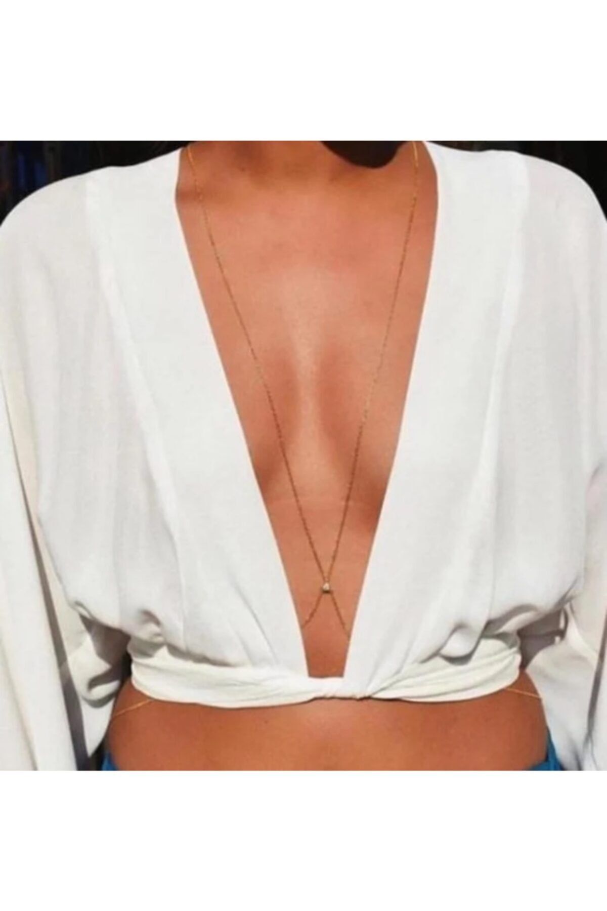 Qielle Altın Tek Taş Vücut Zinciri / Body Chain / Vücut Aksesuarı