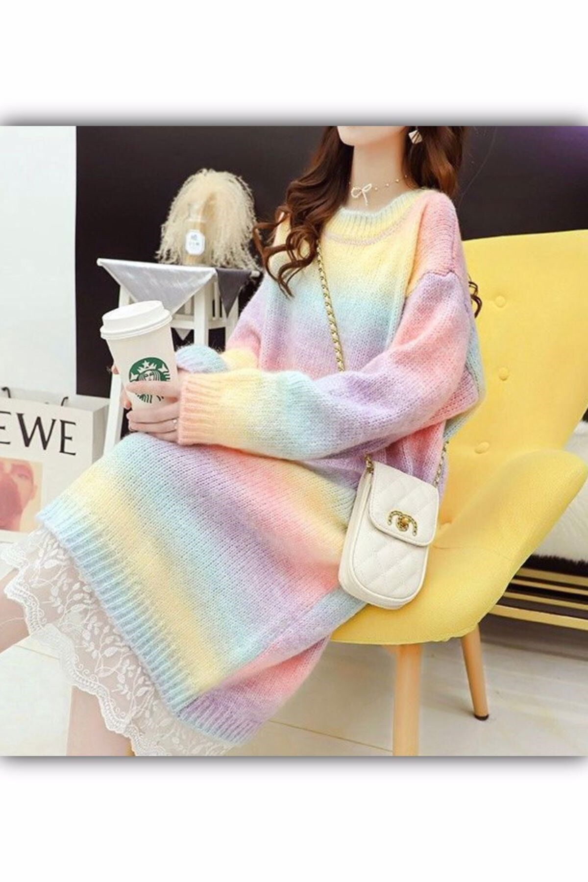 TEORA FASHION Raınbow Serısı Ipek Iplik Oversıze Triko Elbise