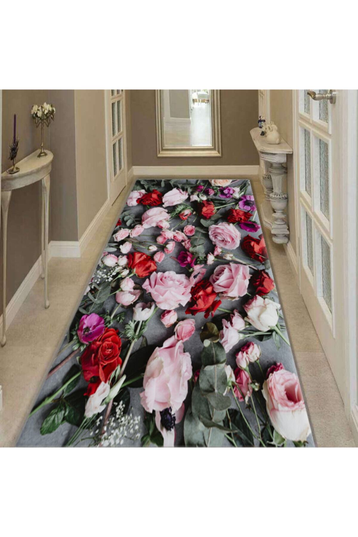 alcahome 3d Gerçekçi Çiçekler Desen Modern Dekoratif Yolluk