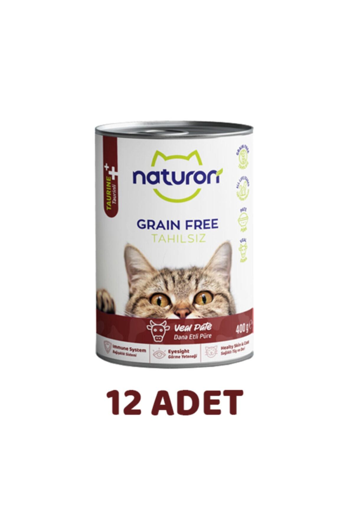 Naturon Dana Etli Tahılsız Taurinli Ezme Kedi Konservesi 400gr - 12 Adet