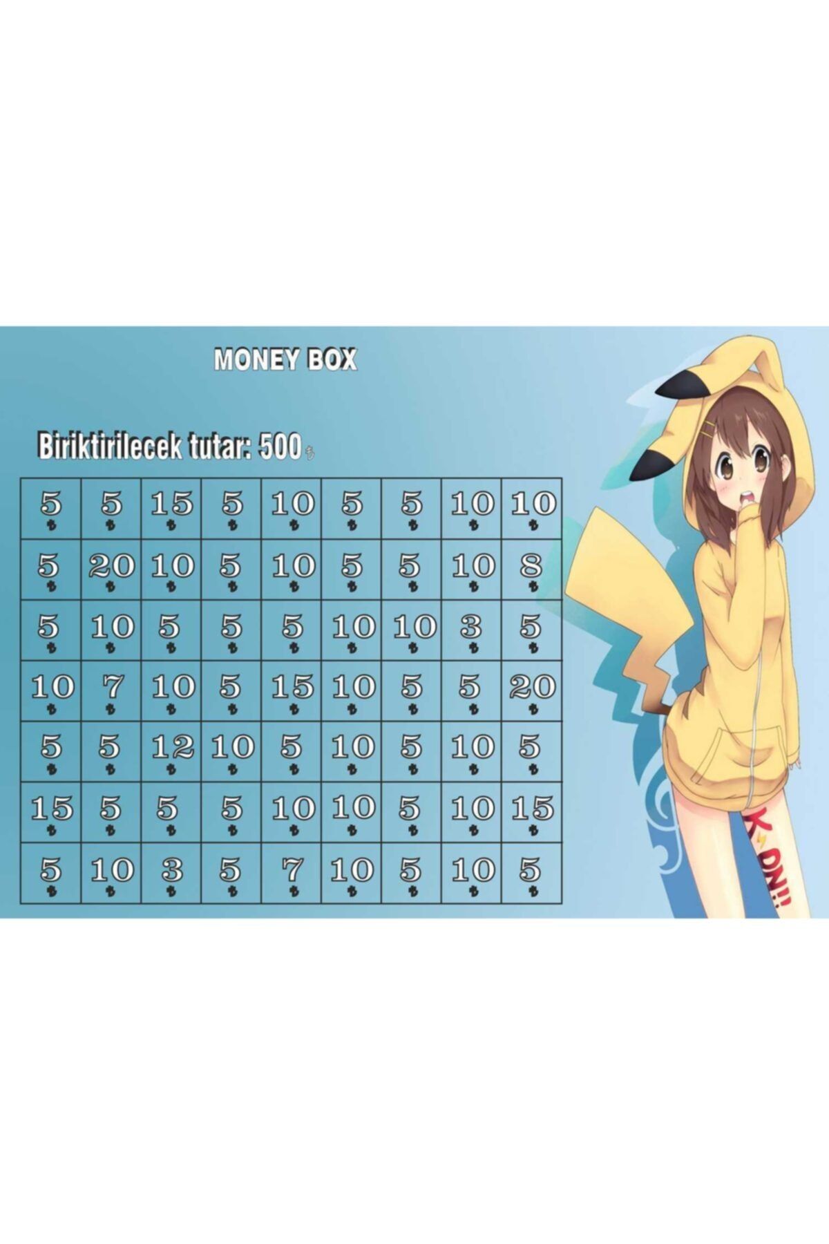MARSİLYA Pikachu Girl Kumbara Üstü Para Biriktirme Stickerı (sadece Sticker) 500 Tl Biriktirme