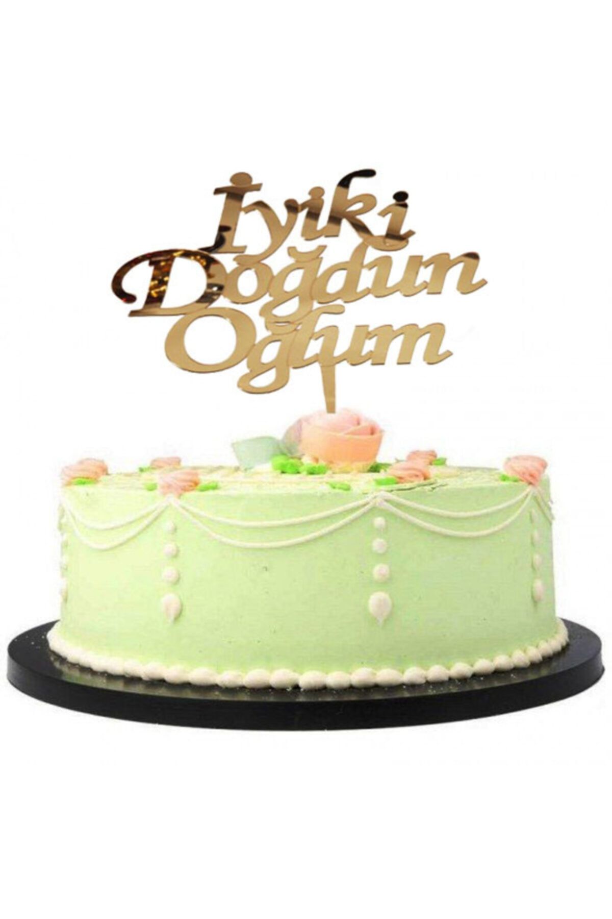 aykashop Iyiki Doğdun Oğlum Yazılı Doğum Günü Partisi Pleksi Pasta Süsü Altın Renk