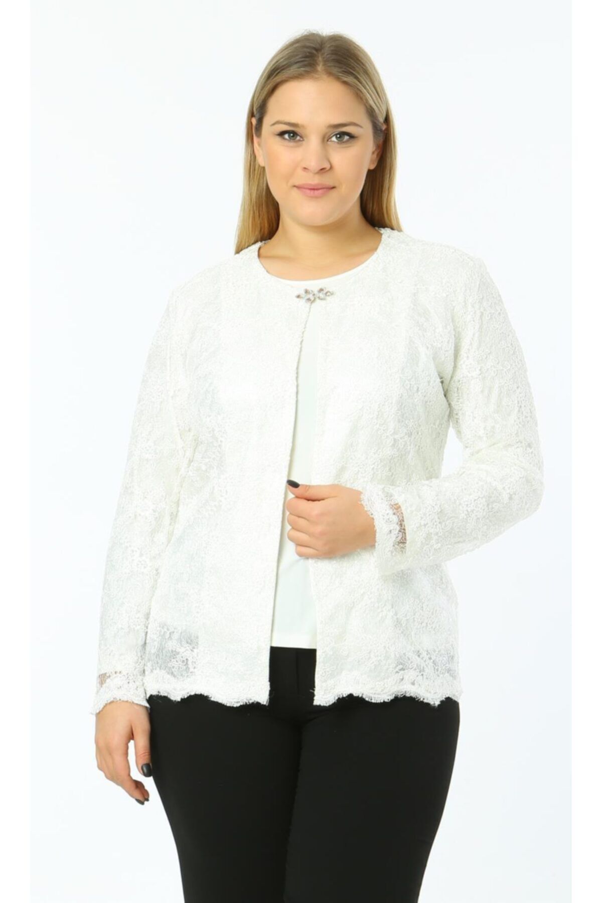Ladies First Büyük Beden 3378 Beyaz Ceket+bluz Takım