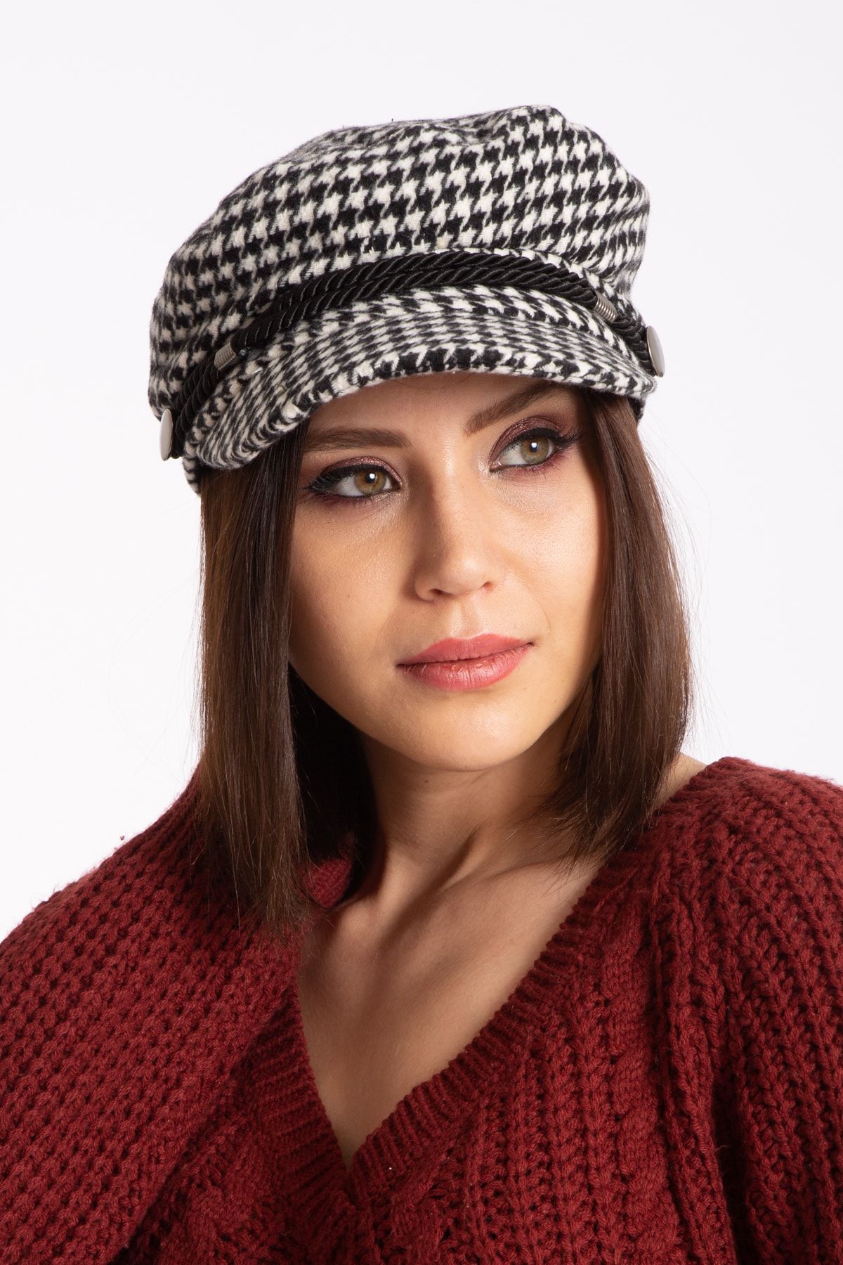 LadyColor Kadın Kaptan Şapka Kazayağı Desen