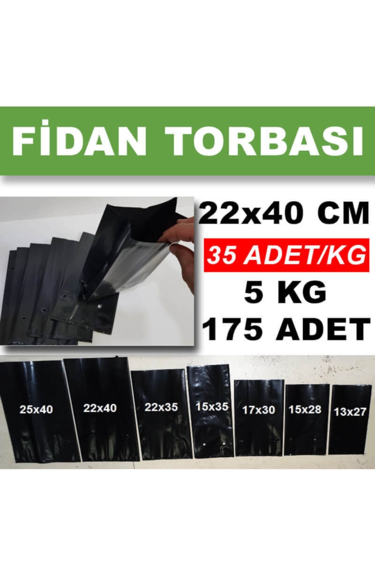 HOŞGÖR PLASTİK Fidan Torbası Fidan Poşeti 22x40cm 175 Adet (5 Kg)