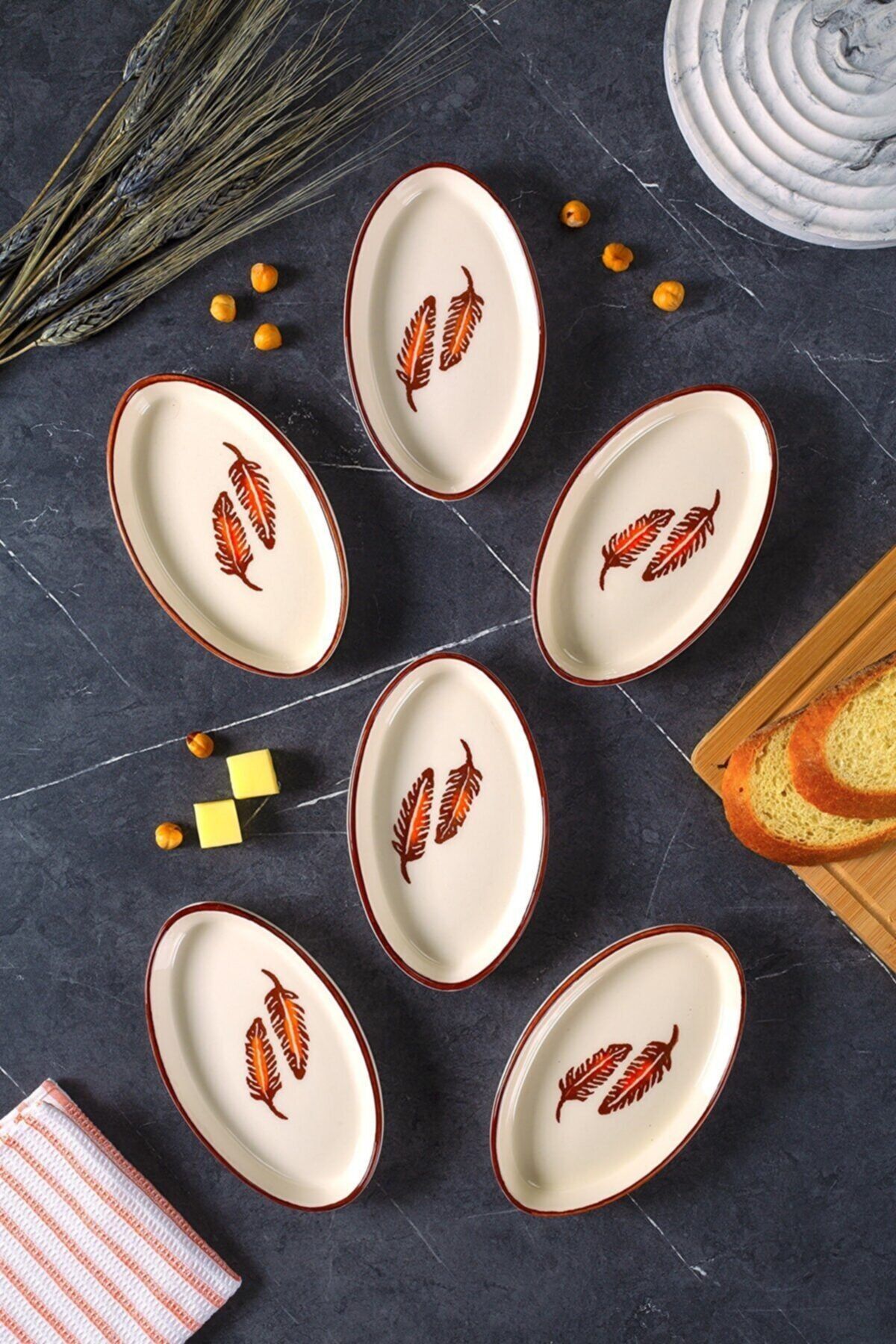 Madame Kitchen 6'lı Set Desenli Seramik Rüya Oval Kahvaltılık Sosluk & Çerezlik Takımı