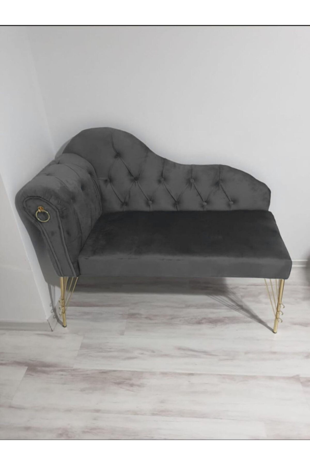 Sepetten Evine 120 cm Gri Köşe Koltuğu Josefin Bench Puf Metal Gold Ayak