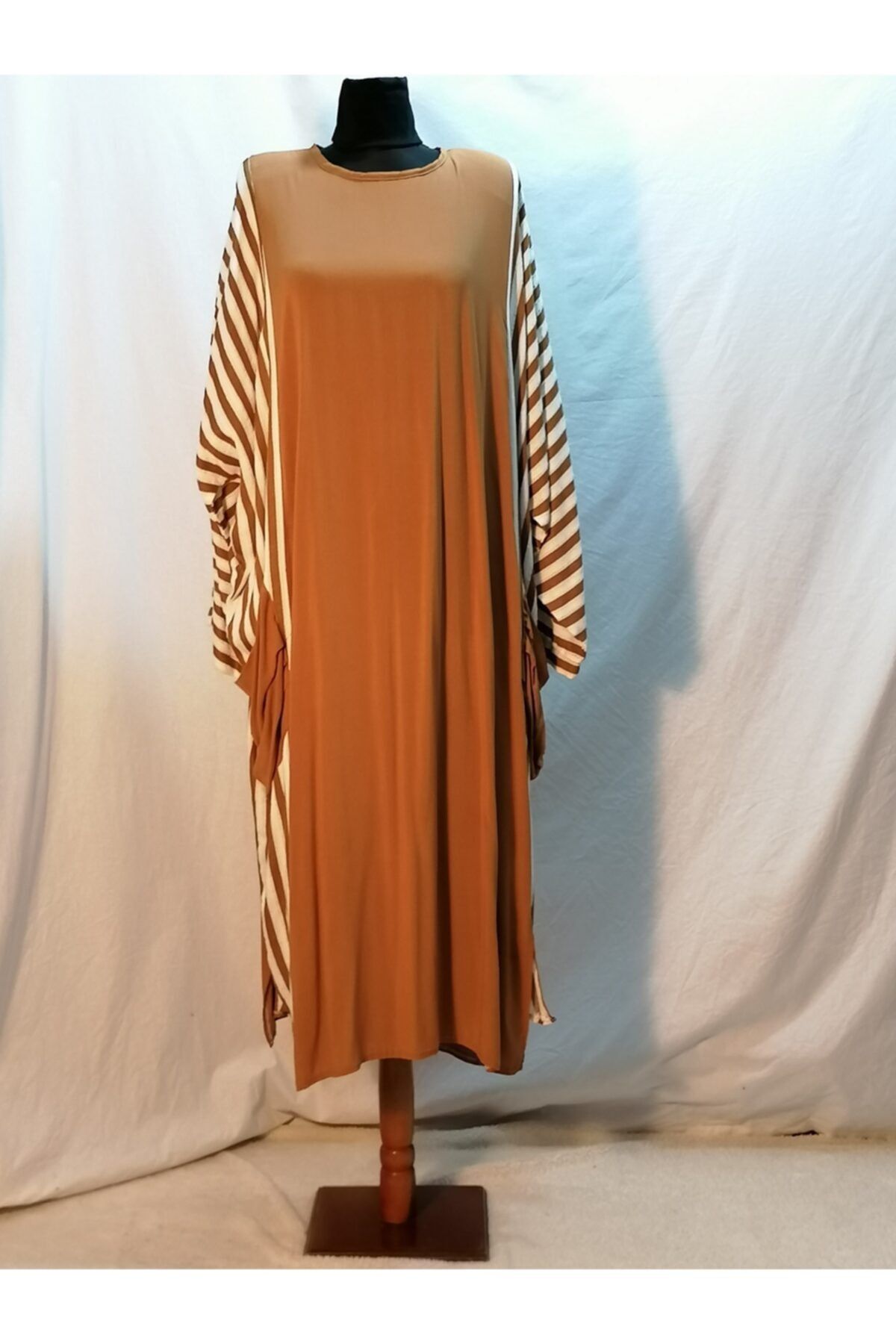 PEMBEGÜL MODA TASARIM Hardal Çizgili Yazlık Viskon Panço