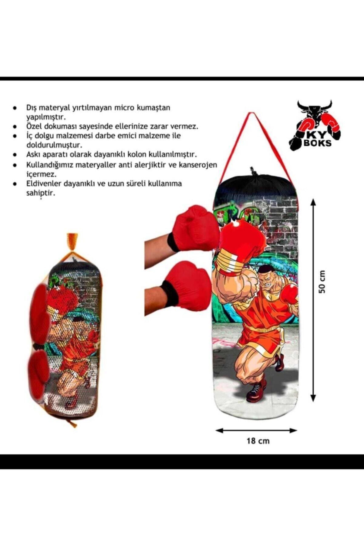KY Çocuk Büyük Boy Dolu Boks Kum Torbası+çocuk Boks Eldiveni 50x18cm