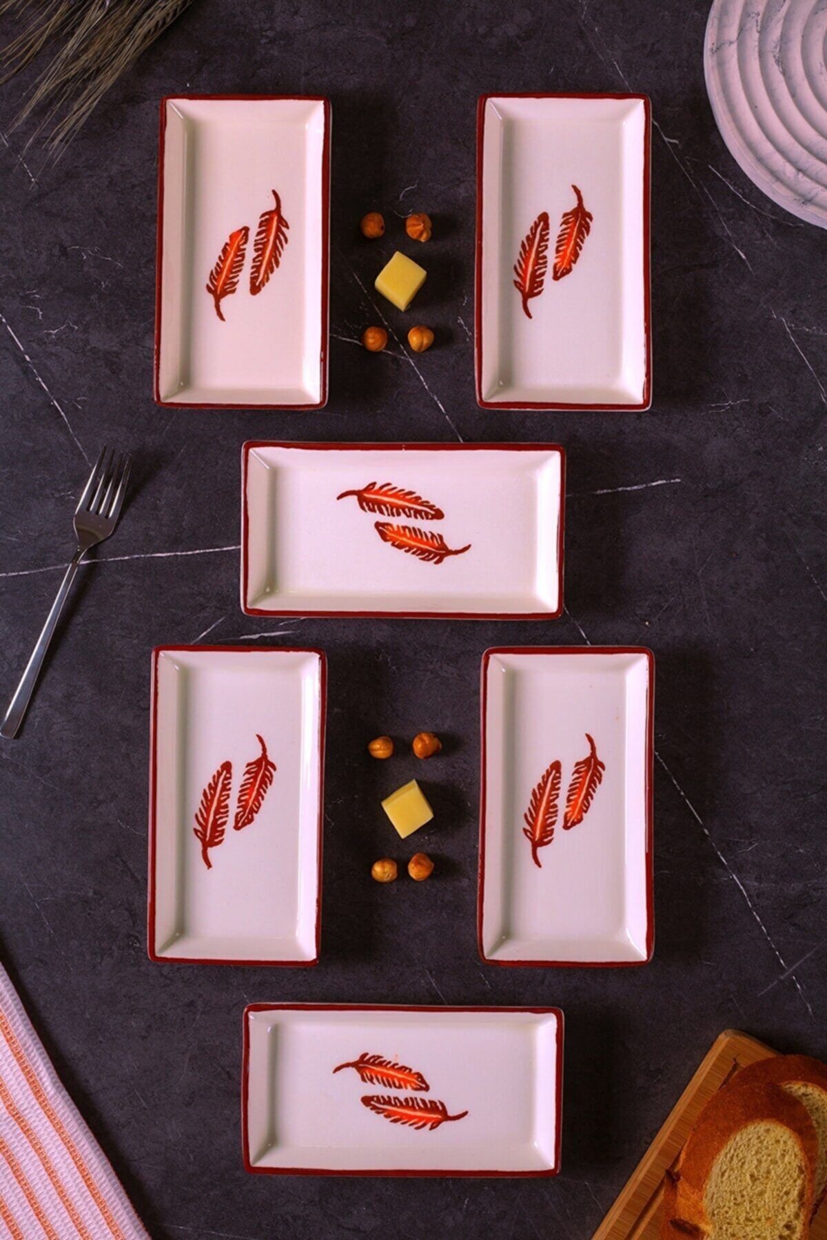 Madame Kitchen 6'lı Set Desenli Seramik Rüya Dikdörtgen Kahvaltılık, Sosluk & Çerezlik Takımı