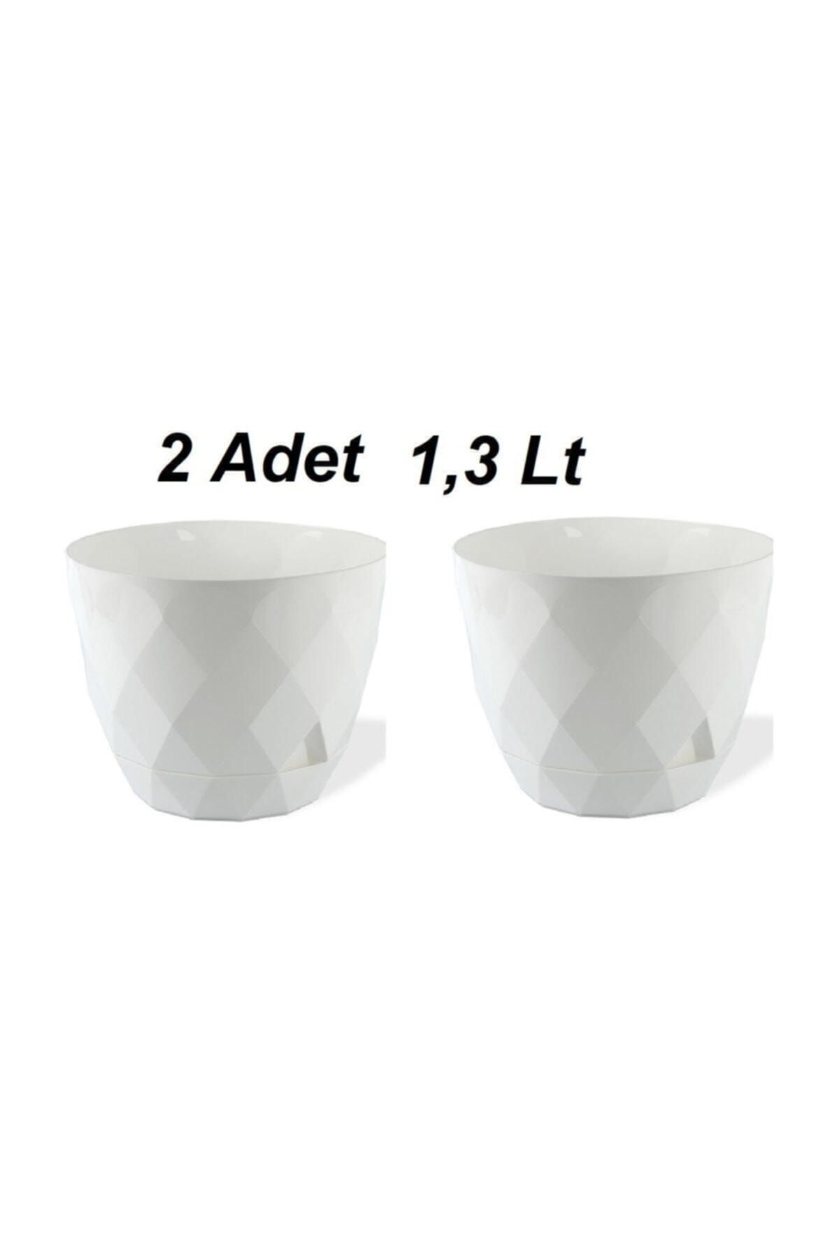 Karasu plastık 2 Adet 2 No Yakamoz Saksı 1.3lt. Beyaz Krs-452