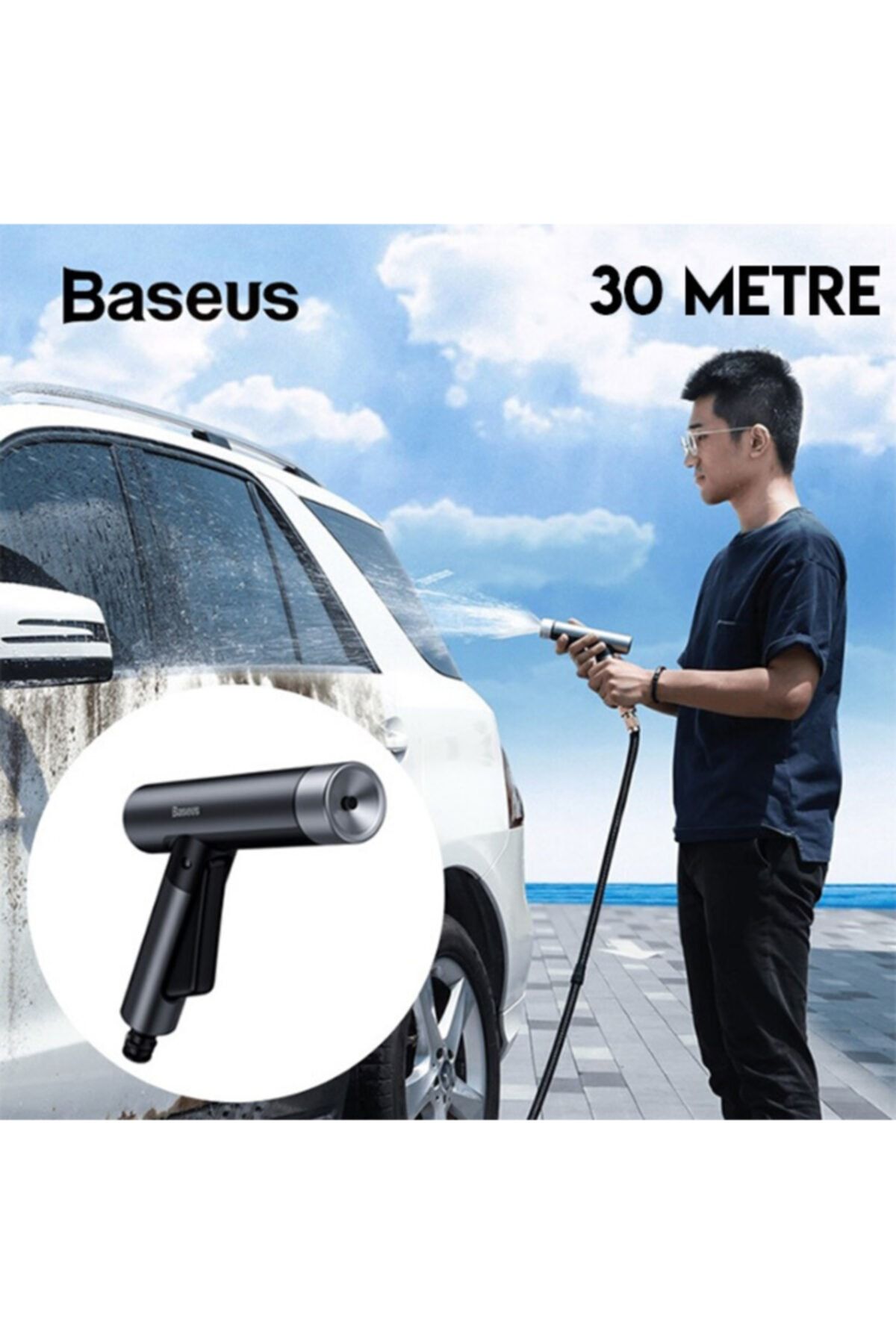 Baseus 30 Metre Sihirli Araç Yıkama Bahçe Sulama Hortumu Simple Life Car Wash Spray Nozzle-siyah-rz