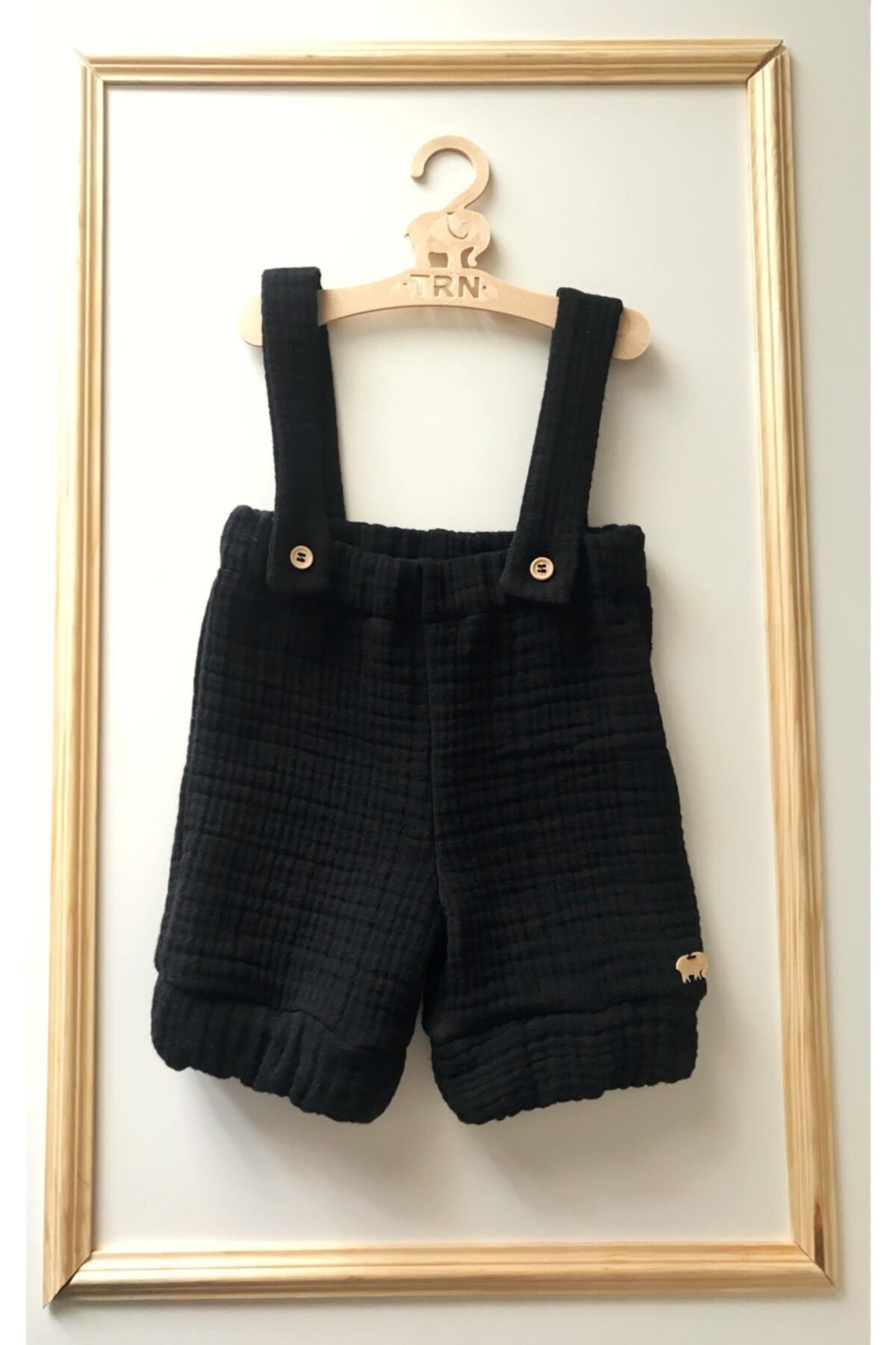 TRN Collection 4 Katlı Müslin Siyah Renk Askılı Bebek Salopet