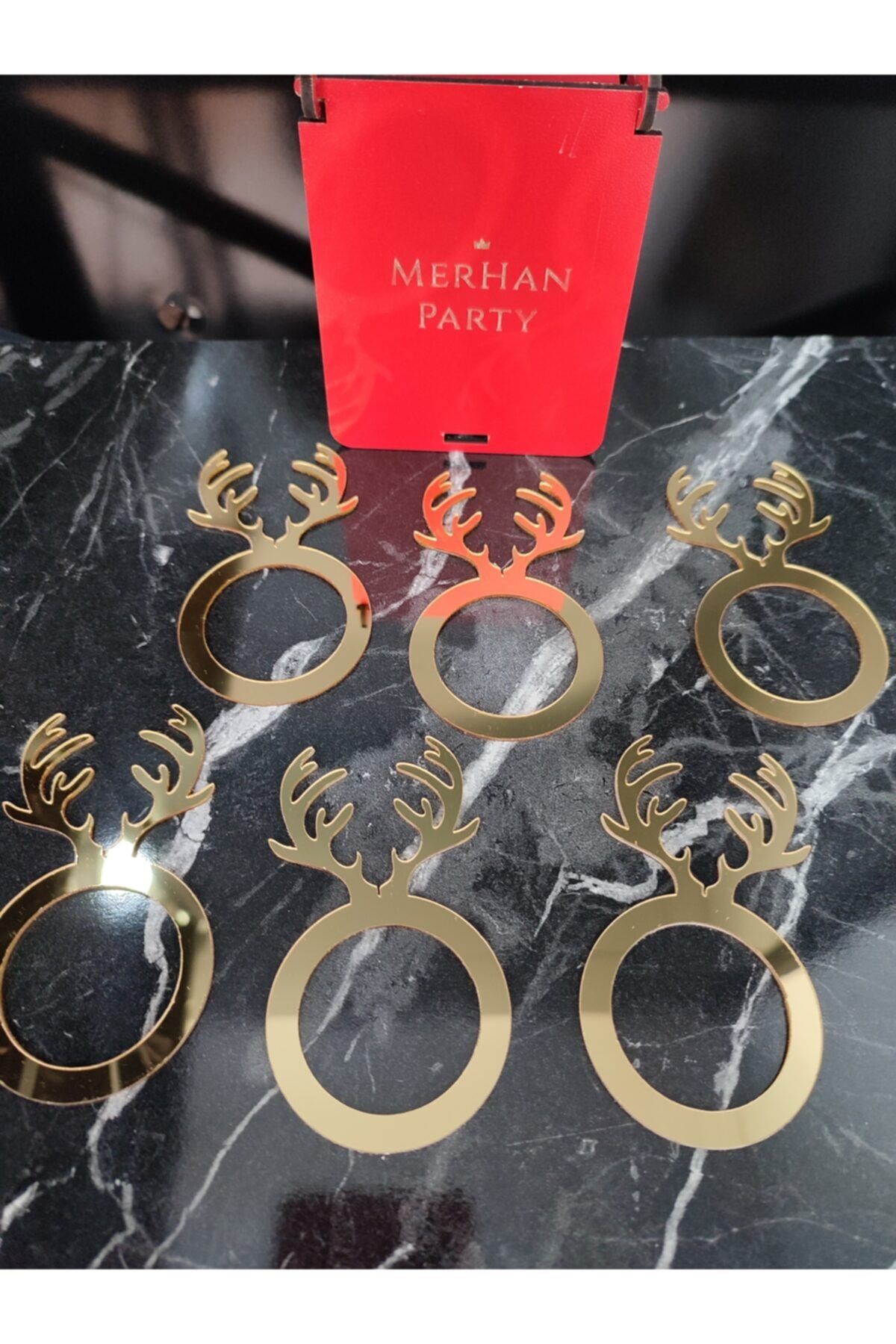 MerHan Party Yılbaşı Geyik Konsept Halkalı Peçetelik 6 Adet
