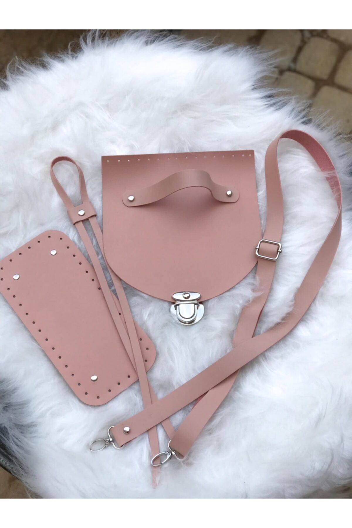 İğne İplik Hobi Kapaklı Suni Deri Çanta Seti Pembe