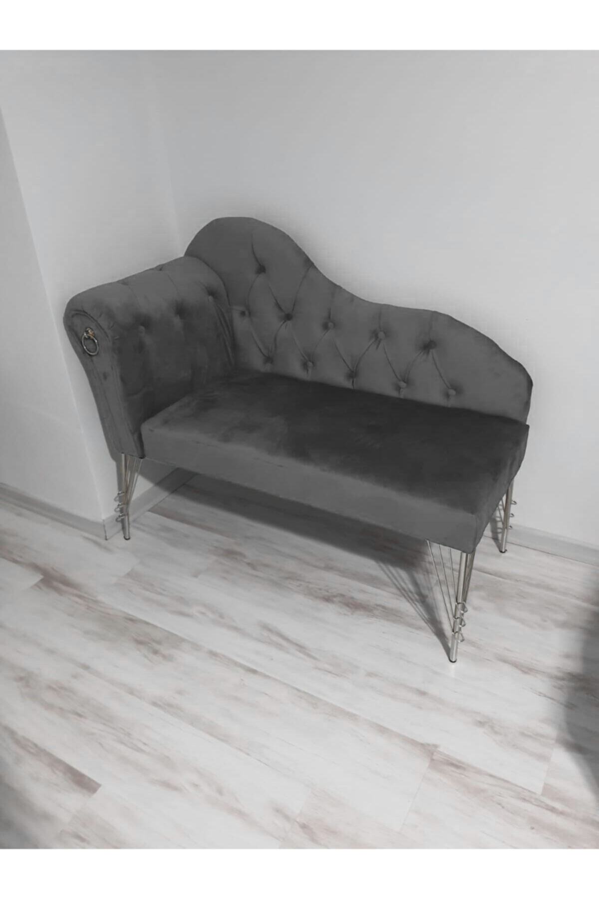 Sepetten Evine 130 Cm , Gri Renk Yeni Nesil Köşe Koltuğu Josefin Bench Puf Metal Krom Ayak