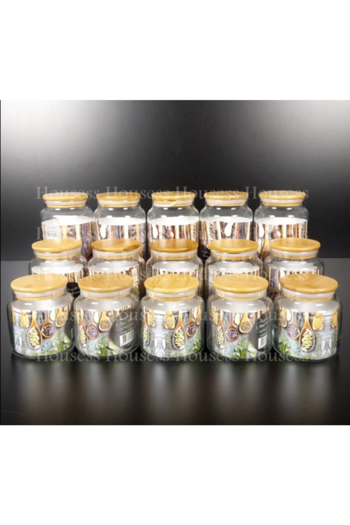 Housess 15 Adet Bambu Vakum Kapaklı Cam Kavanoz Saklama Kabı Seti 3 Ayrı Boy ( 1,3 Lt / 800 Mll / 500 Mll )