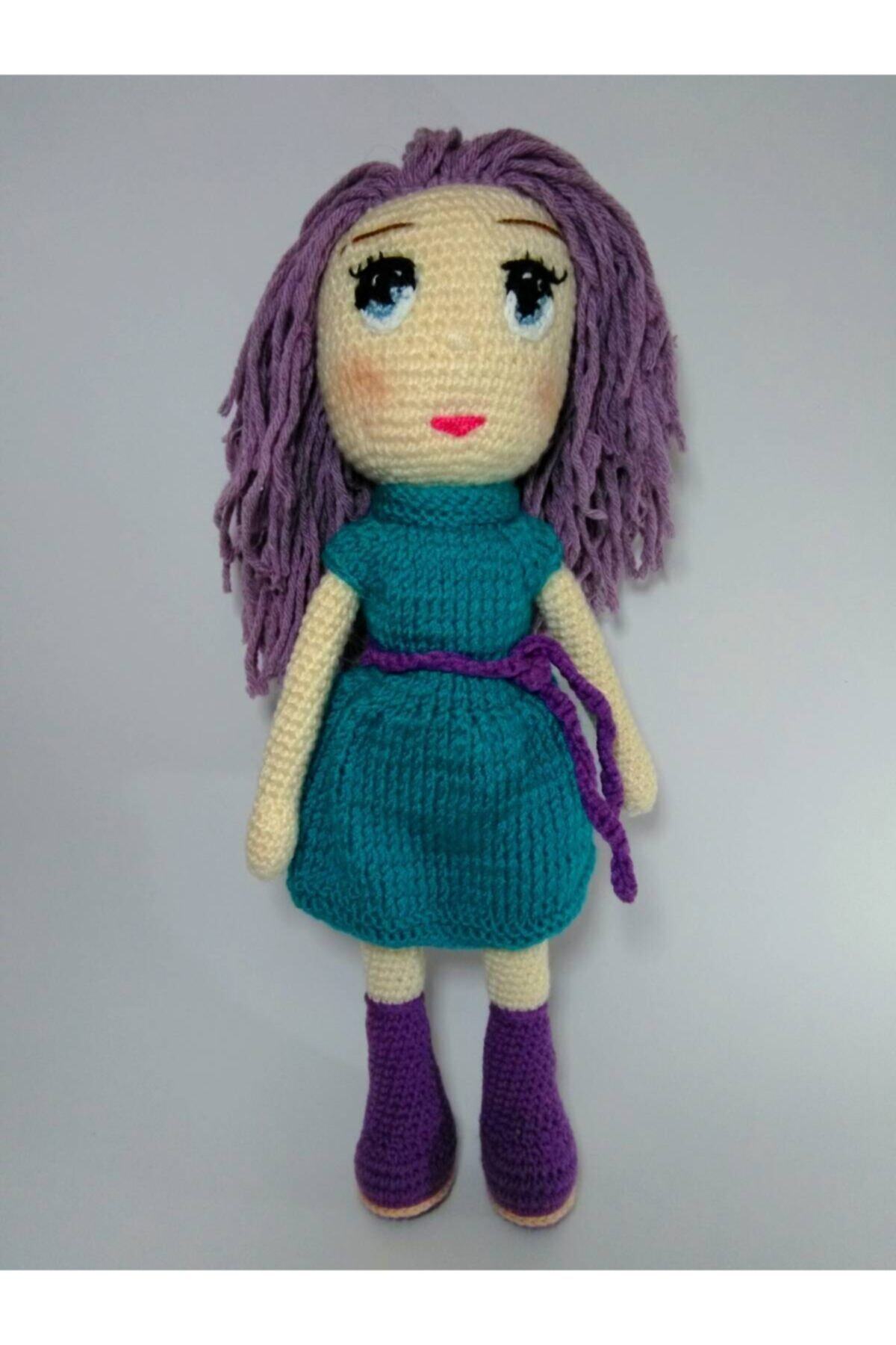 Hobinomi Amigurumi Mor Saçlı Bebek Organik Oyuncak