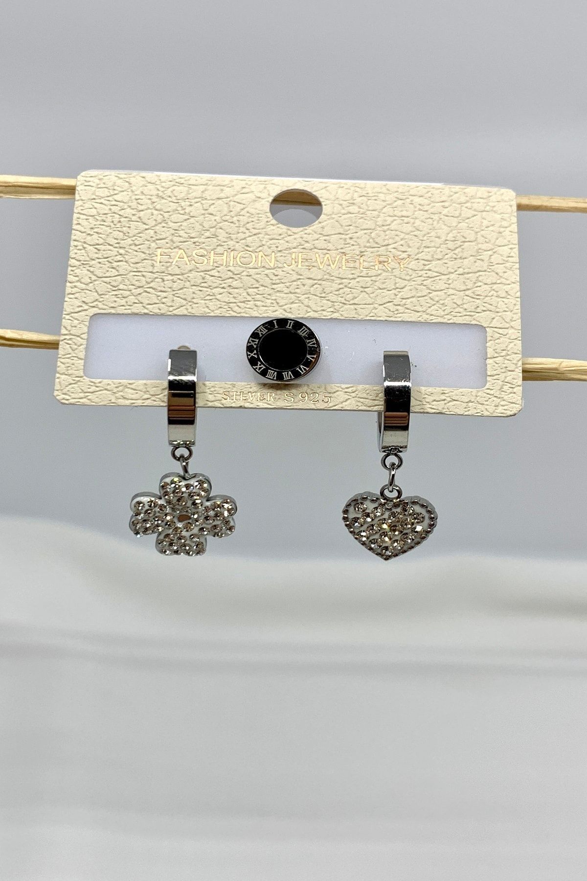 defnar takı Kadın Çelik Küpe Silver Çoklu Set Çelik Küpe