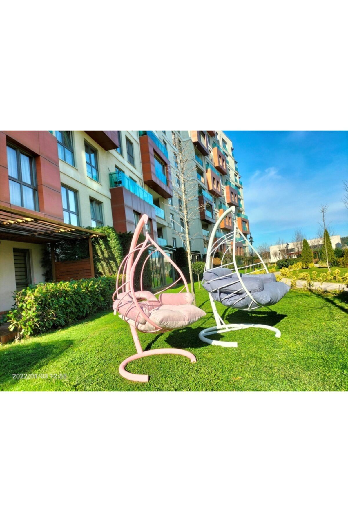 Yoko Home Damla Bahçe Balkon Salıncağı Aile Kombini 2 Li Set Beyaz-pembe