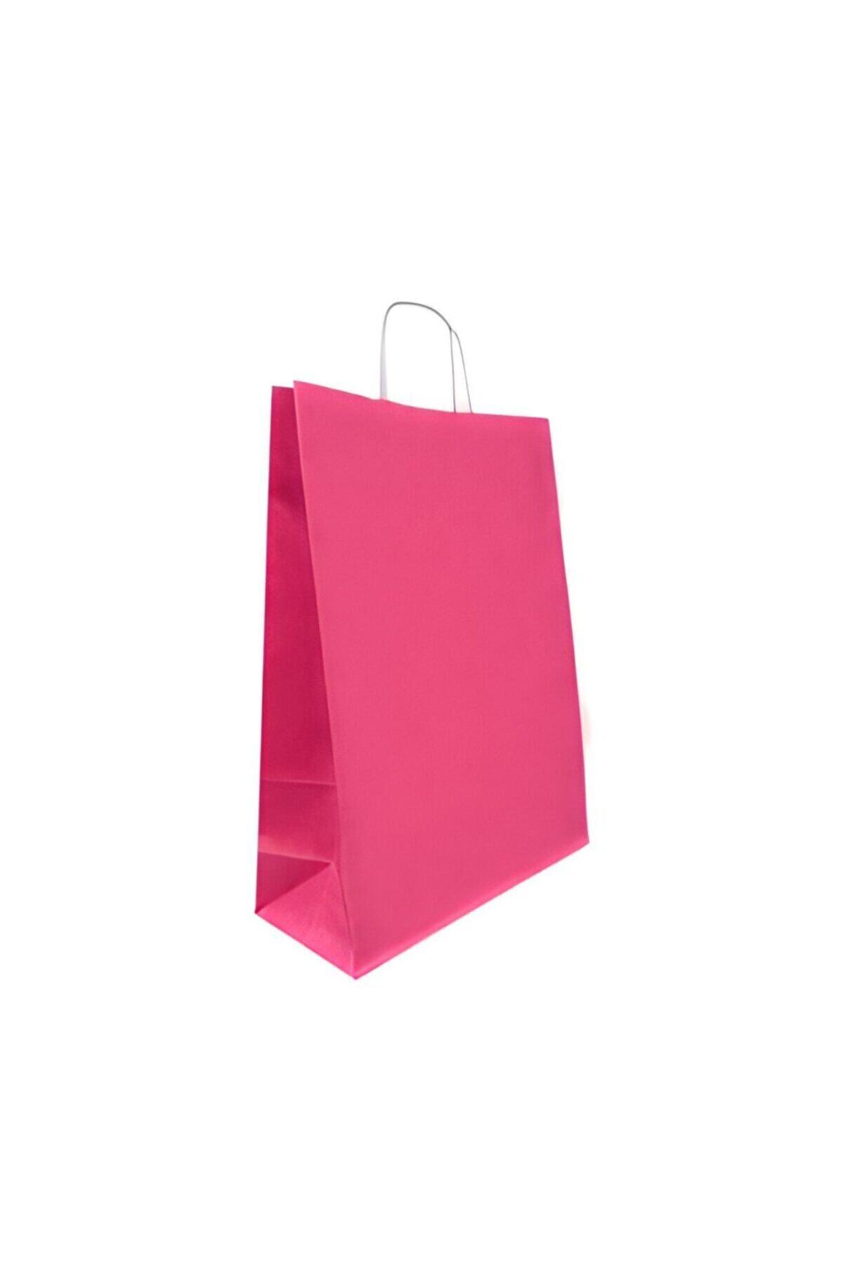 Kraft Çanta Fuşya 31x12x41 cm 10 Adet Kağıt Poşet Çanta