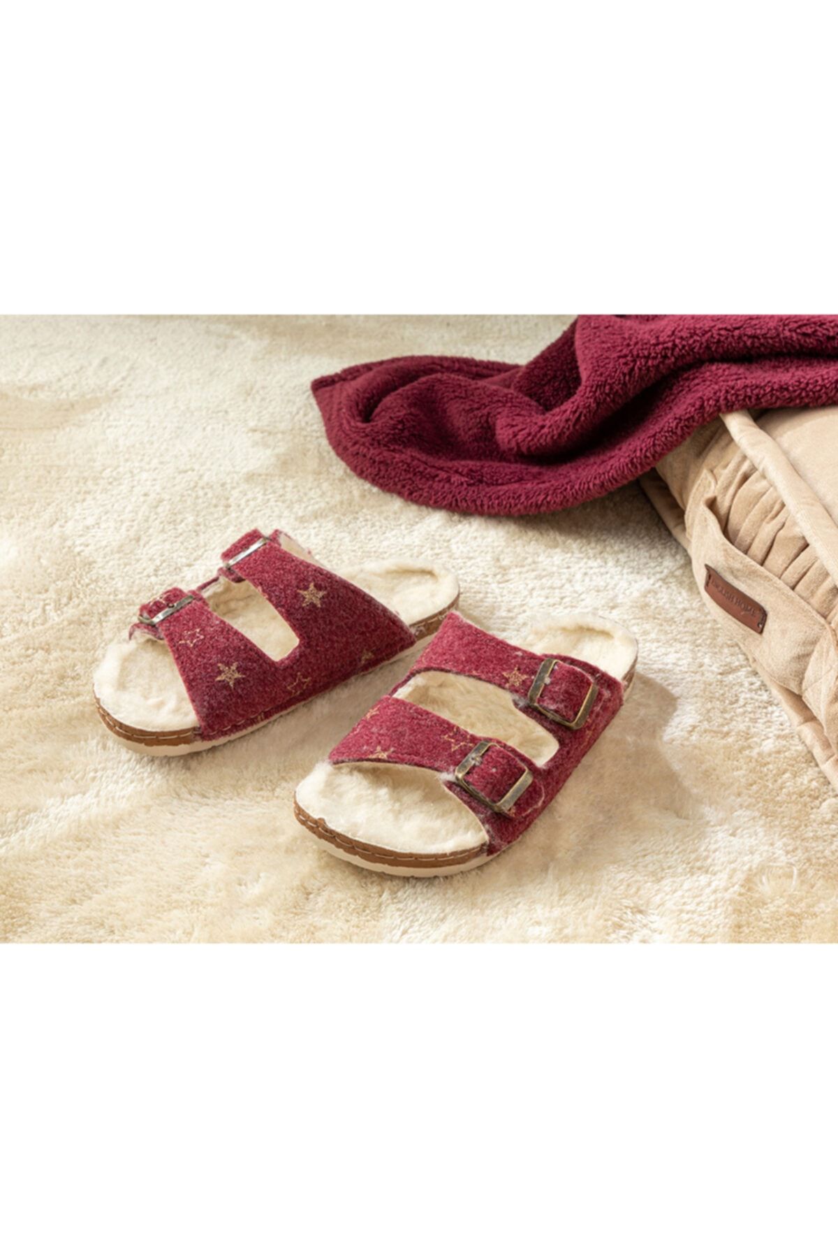 English Home Glam Stars Keçe Kadın Ev Terliği 36 Bordo