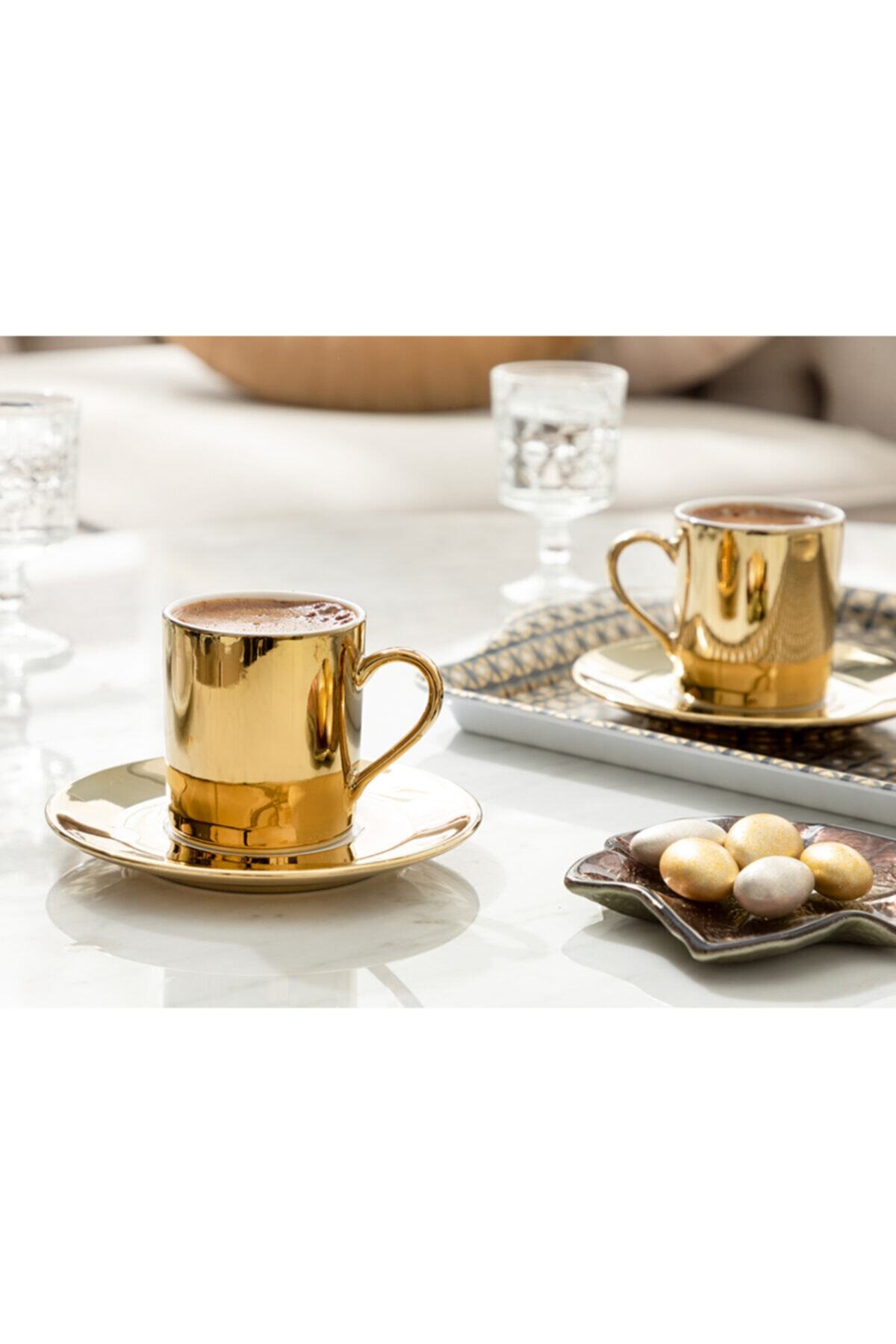 English Home Gigi Porselen 2'li Kahve Fıncan Takımı 80 ml Gold