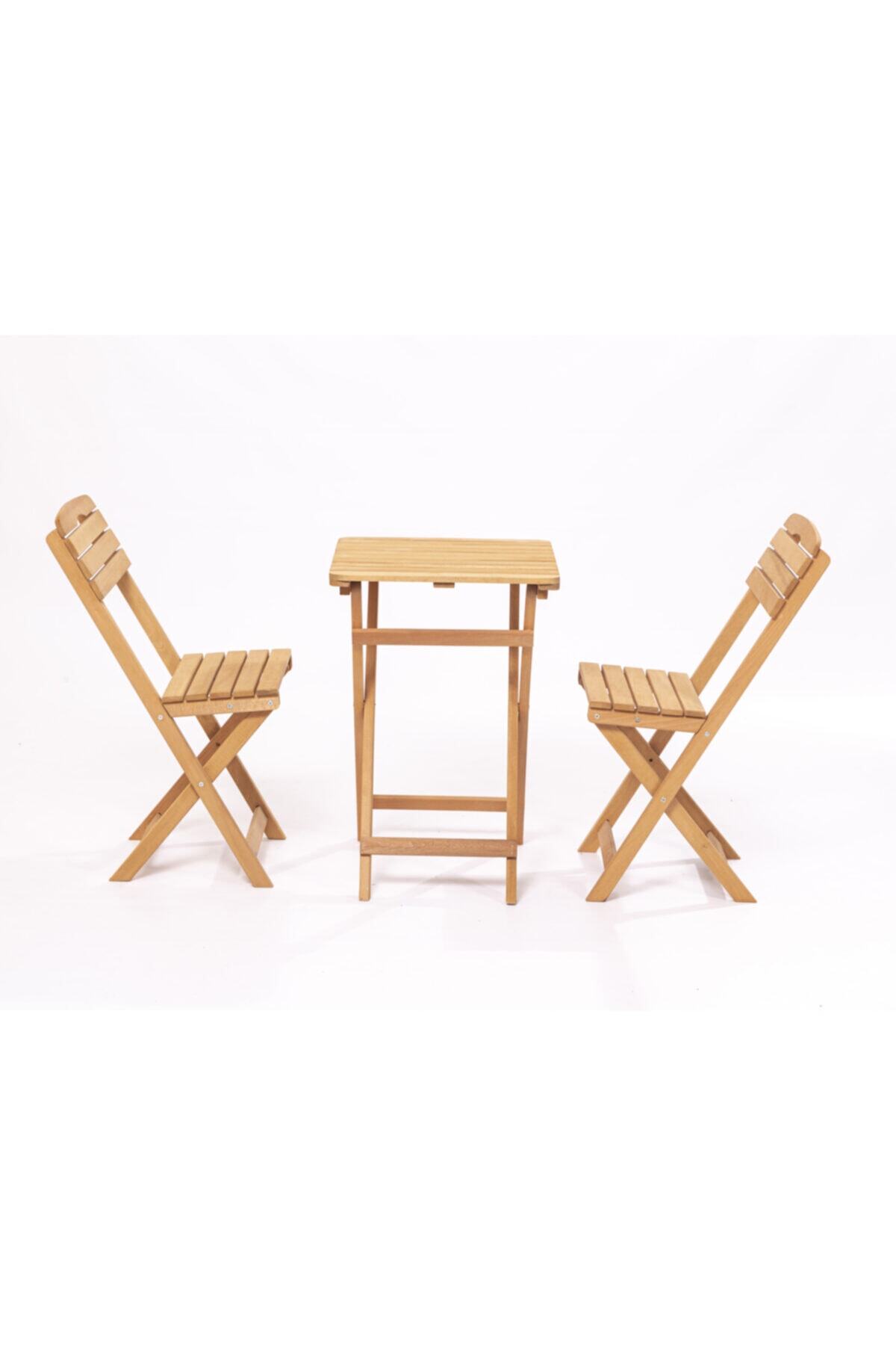 Meya Dekor Naturel Renk 3'lü Bistro Set 2 Sandalye 1 Masa Balkon Bahçe Mutfak